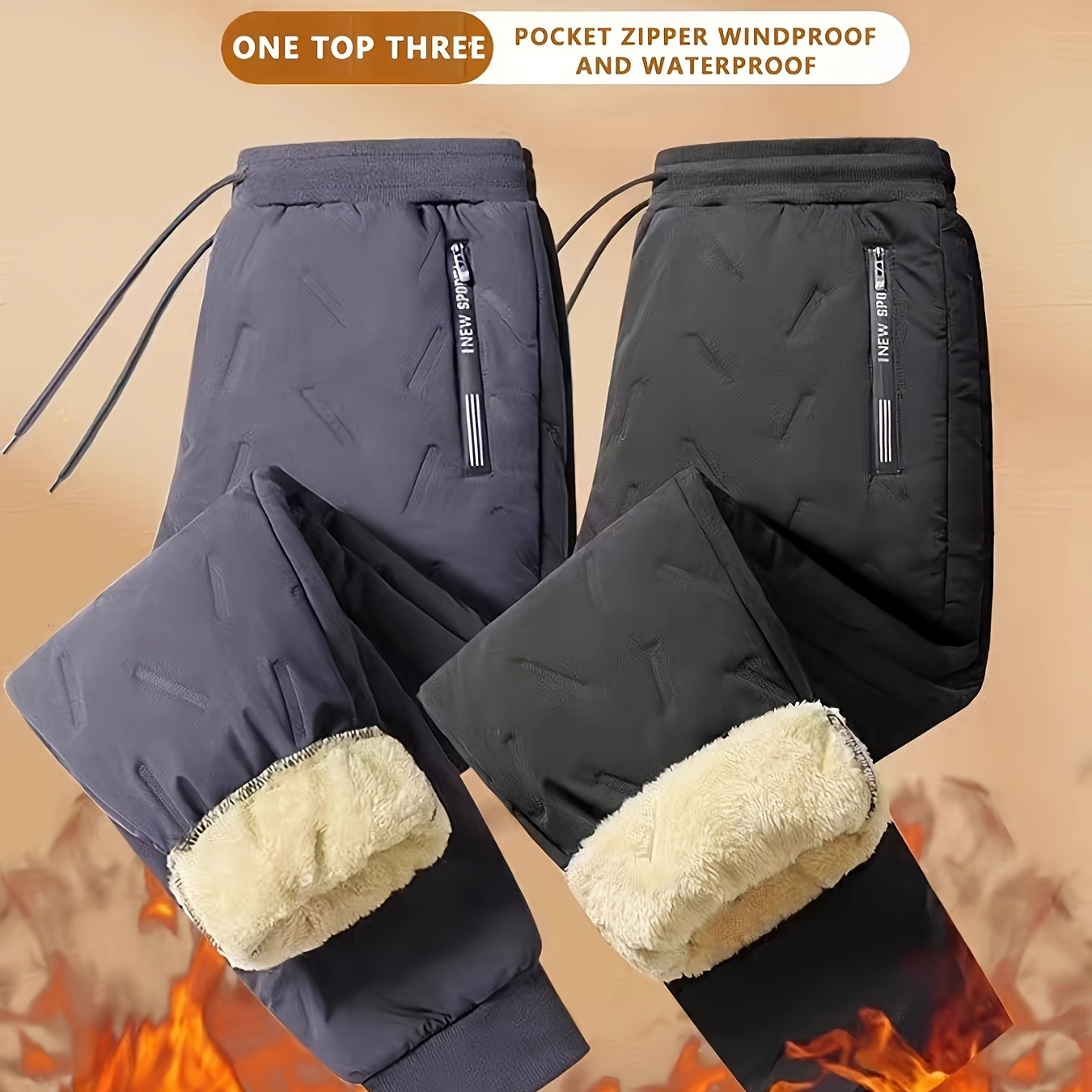 

Men's Winter Snow Pants - Casual, -padded, Non-stretch Polyester With Drawstring Waist & Pockets, Winter Clothes