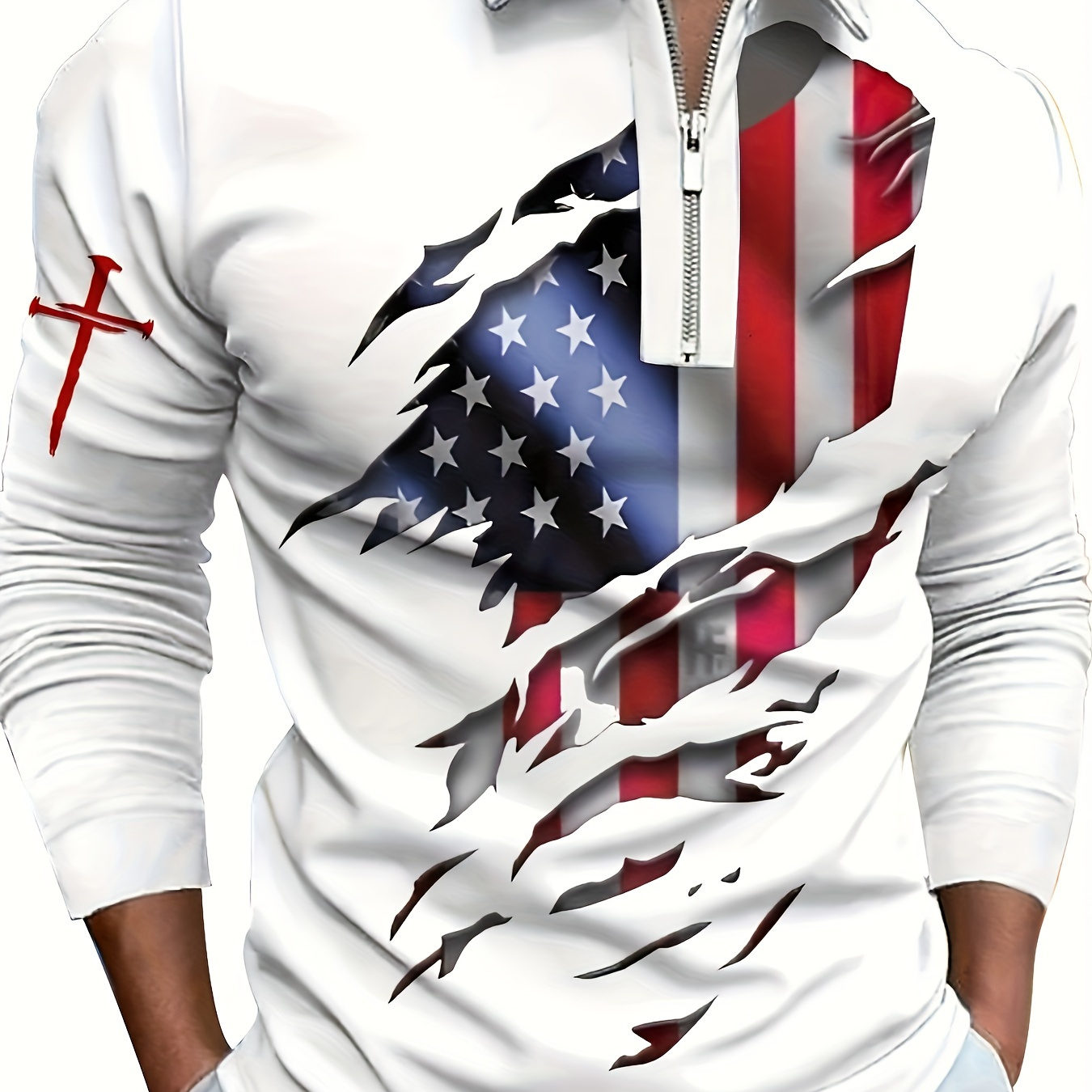 Plus Size Men's US Flag Print Shirt Long Sleeve Shirt For Autumn/winter, Men's Clothing