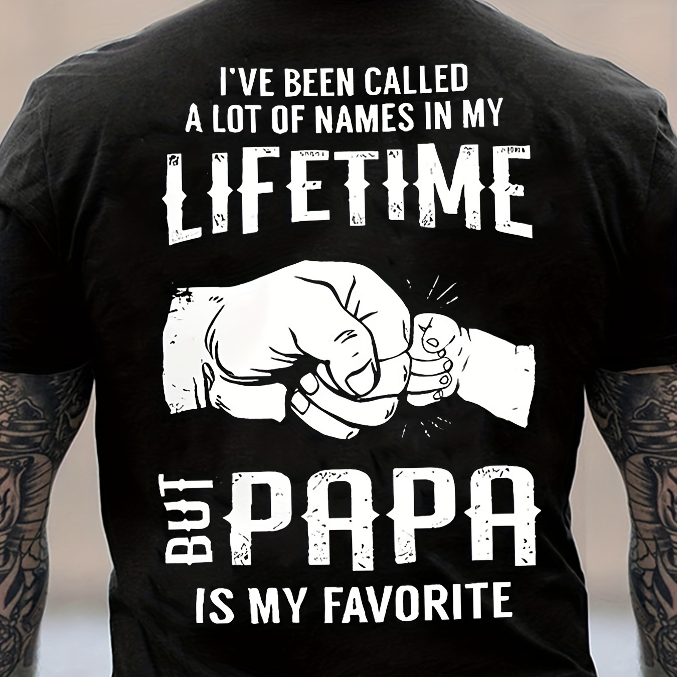 

Papa Letter Print Men's Casual Short-sleeved T-shirt For Summer, Trendy Funny Elastic Round Neck Graphic Tee Loungewear Top Father's Day Gift