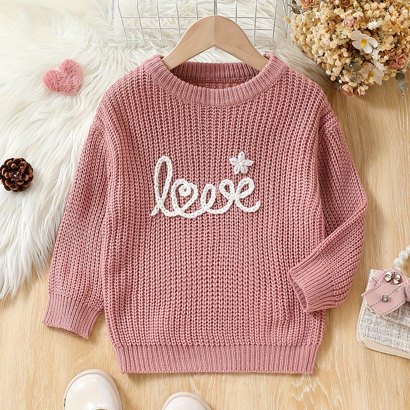 

Girls Casual & Long Sleeve & Flowers Design Pattern Sweater For Spring & Fall
