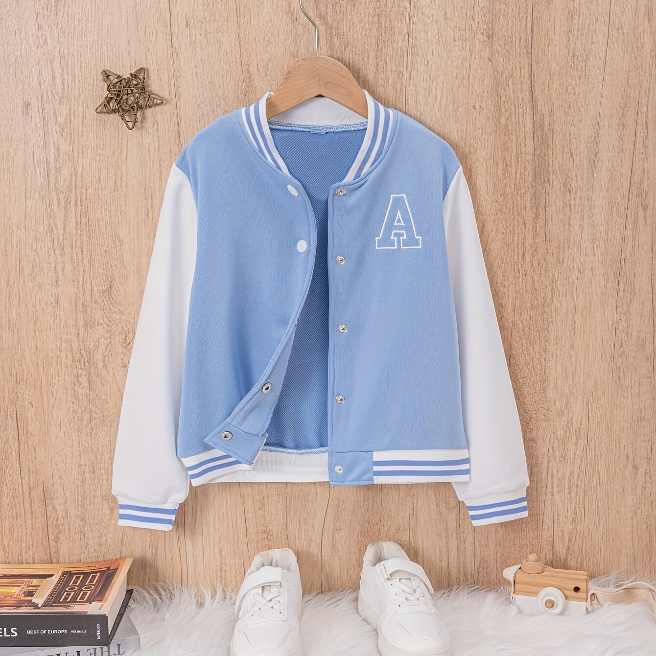 

Girls Casual Jacket Colorblock Fresh Style Simple Letter Print V-neck Front Buckle Sports Tops