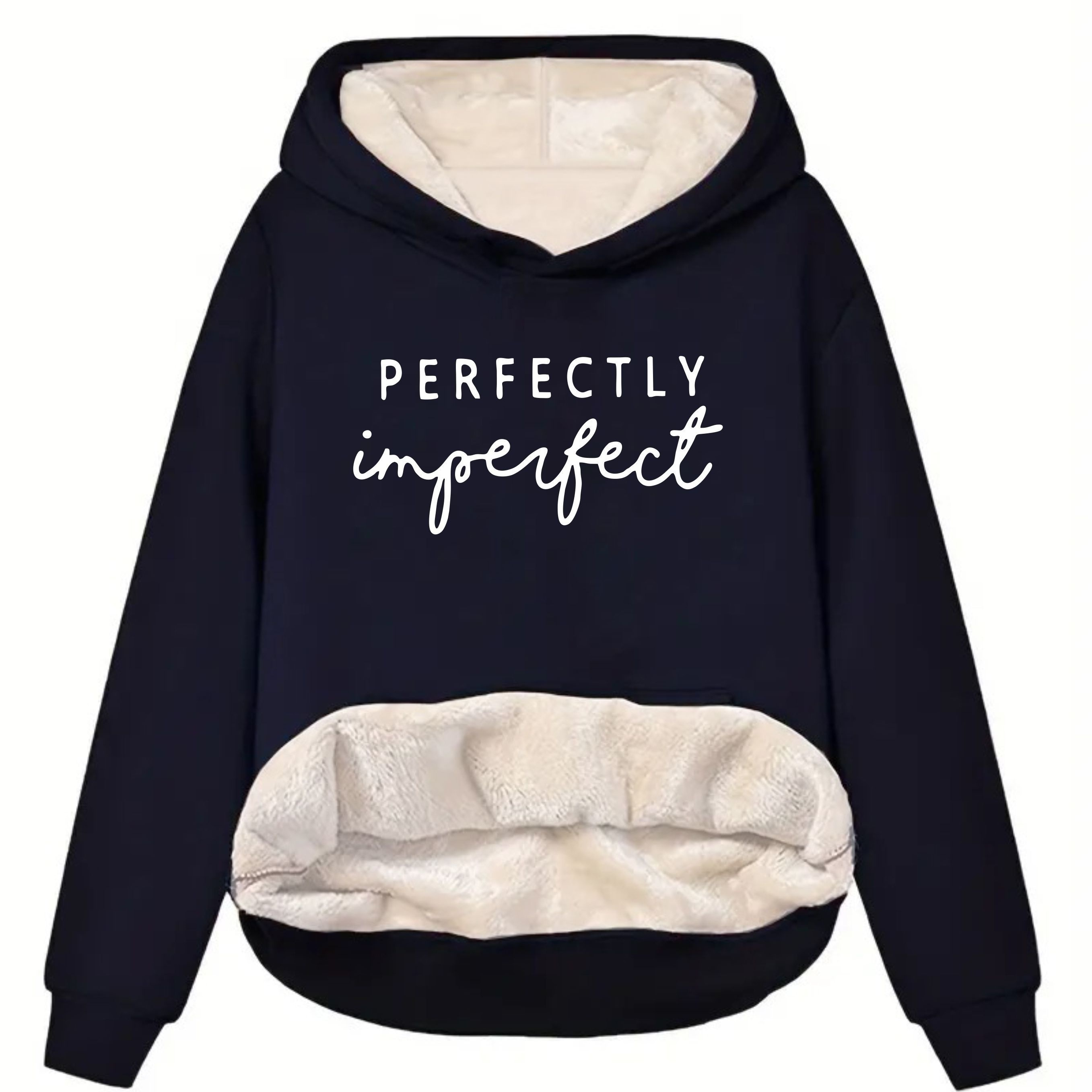 

1pc Vintage Style Women's Hooded Sweatshirt With "perfectly " Slogan, Long Sleeve, Polyester Knit Fabric,