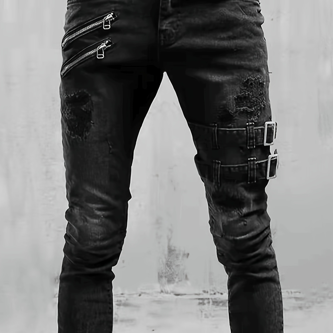 

Men's Casual Street Style Distressed Stretchy Denim Pants, Slim Fit Ripped Biker Jeans