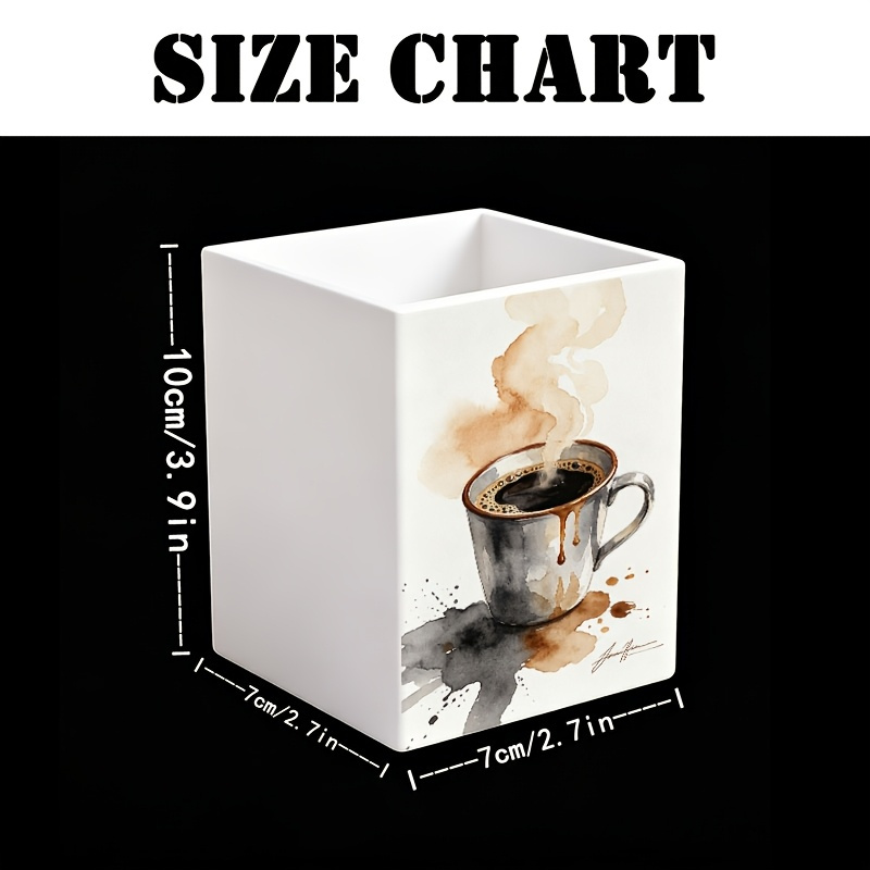 TEMU 1pc Coffee-themed Watercolor Cup Organizer With Coffee Bean & Cup - Desktop Holder Suitable For Makeup Brushes, Pens, Utensils, Small Items,