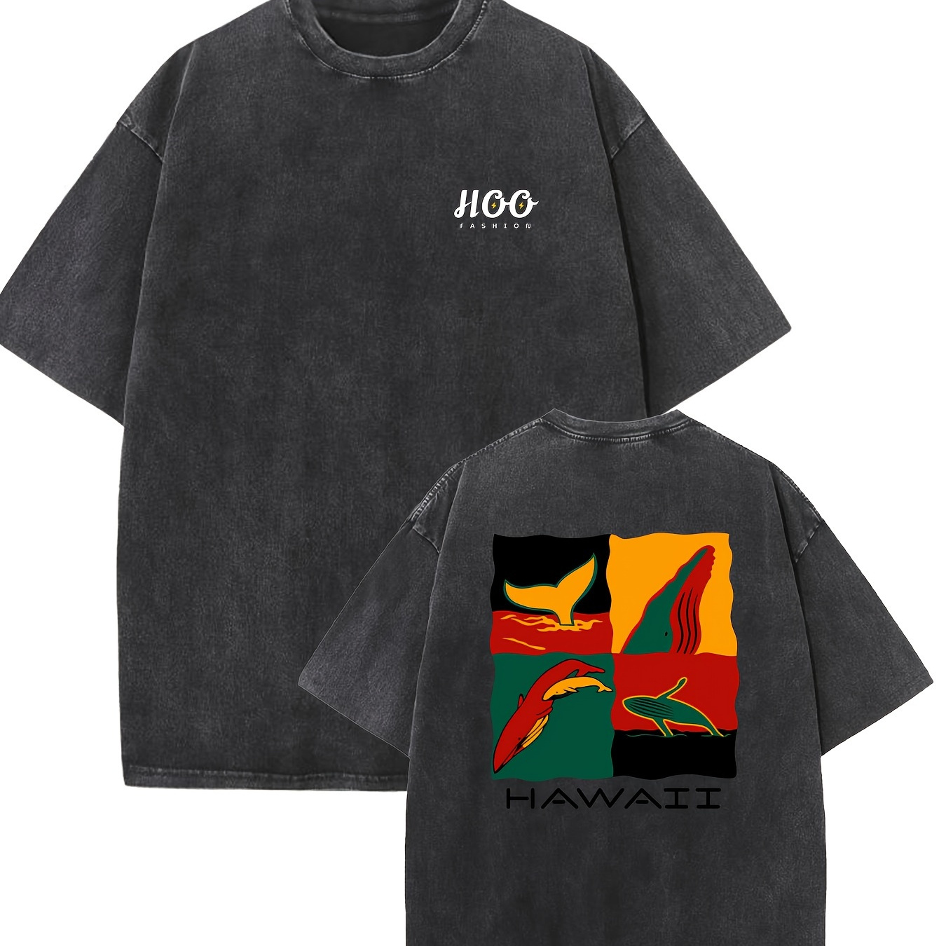 

hawaii " Print Oversized Cotton Solid Drop Shoulder T Shirts Formen Vintage Streetwear Basic Tees Baggy Hip Hop Unisex Tops Acid Wash Tshirt