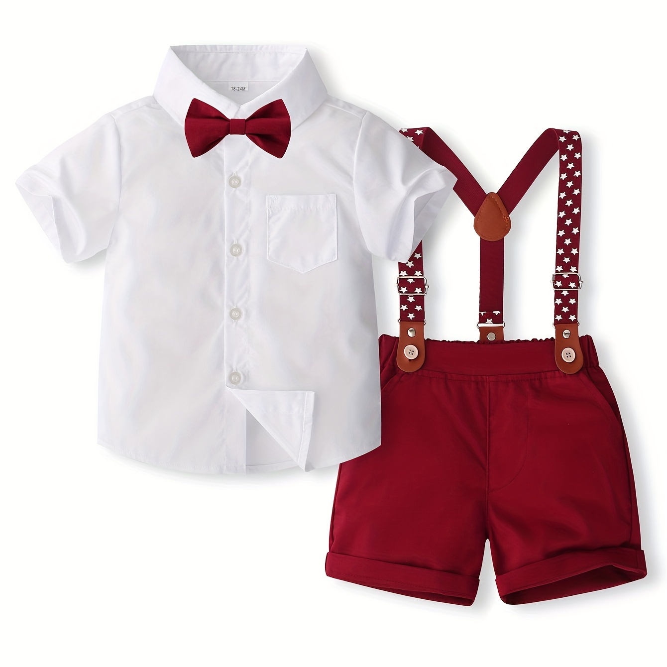 

2pcs Gentleman Outfit For Toddler Kids, Bowtie Short Sleeve Shirt & Bib Shorts Set, Formal Wear For Photography Birthday Party, Baby Boy's Clothes