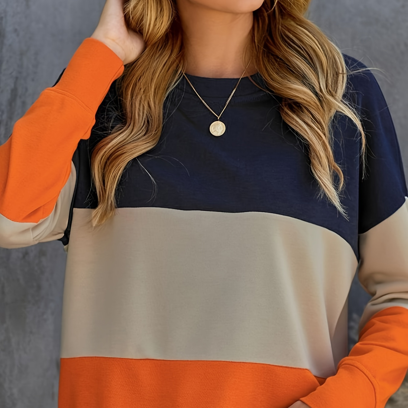 

Color Block Crew Neck Sweatshirt, Casual Long Sleeve Sweatshirt For Spring & Fall, Women's Clothing