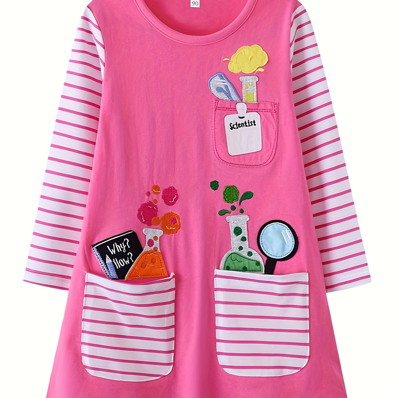 

Girls Cotton Long Sleeve Dress With Striped Print Patchwork Design Kids Clothes