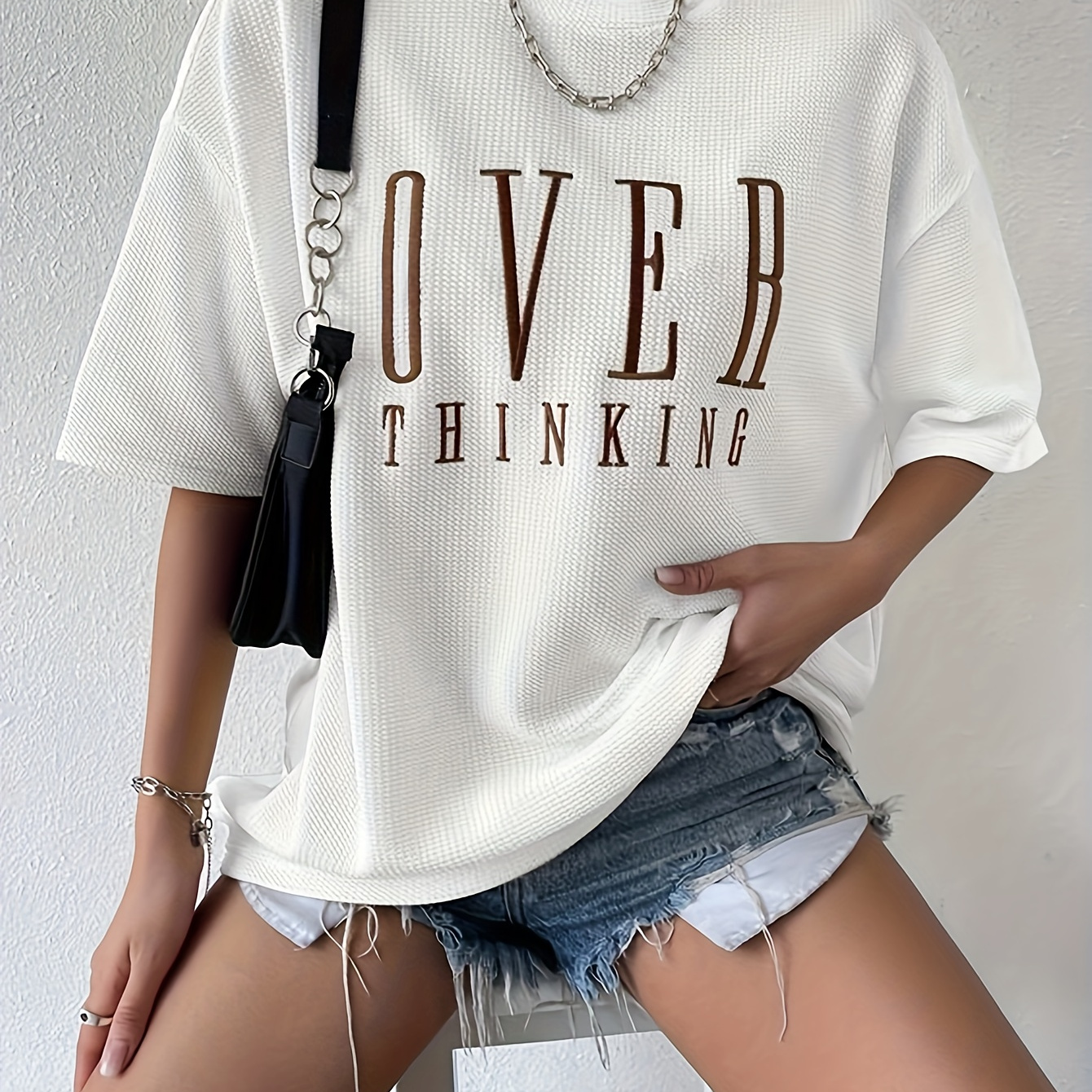 

Letter Print Crew Neck T-shirt, Casual Short Sleeve T-shirt For Spring & Summer, Women's Clothing