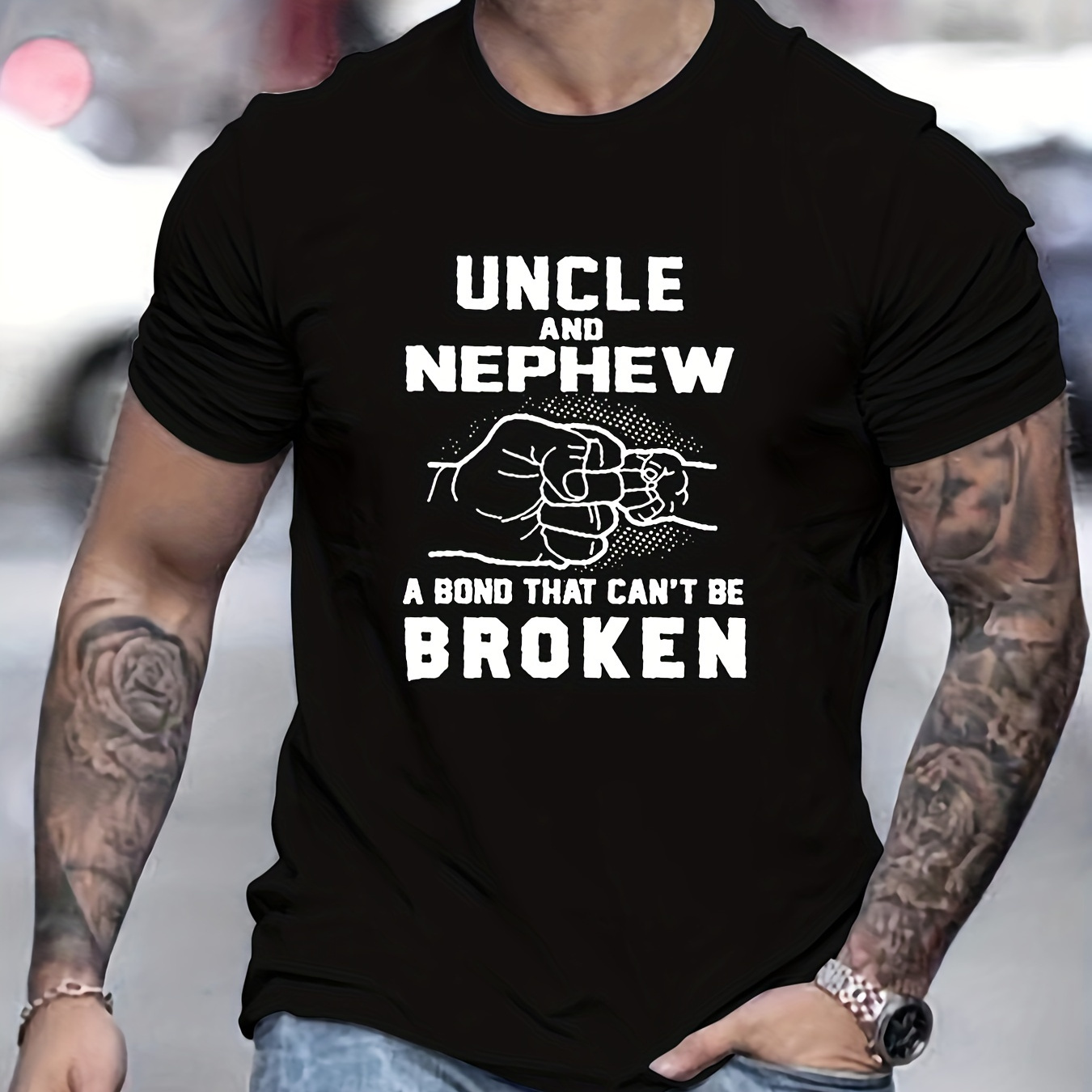 

Uncle & Nephew Letter Pattern Print Men's Comfy T-shirt, Graphic Tee Men's Summer Outdoor Clothes, Men's Clothing, Tops For Men, Gift For Men