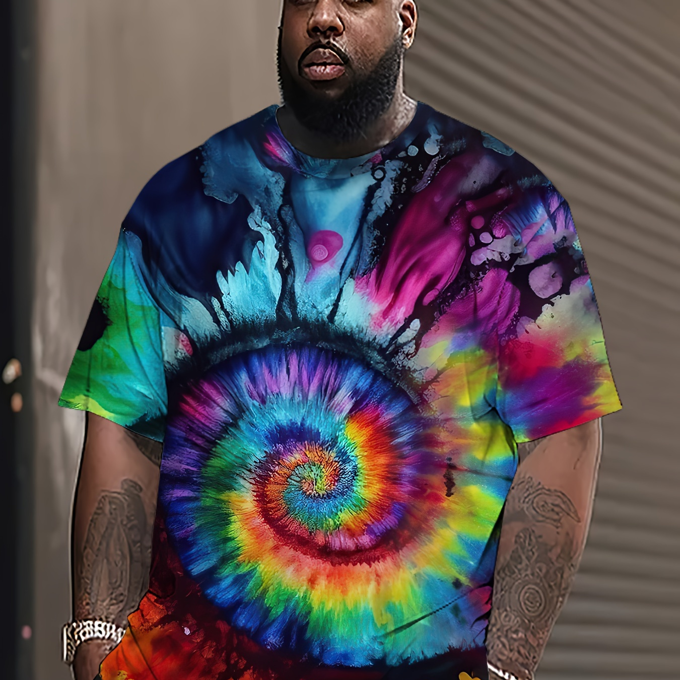 

Plus Size Tie-dye T- For Men | Hxmrby Pattern | | Polyester 95%, 5% | Slight | Regular Fit | | Summer