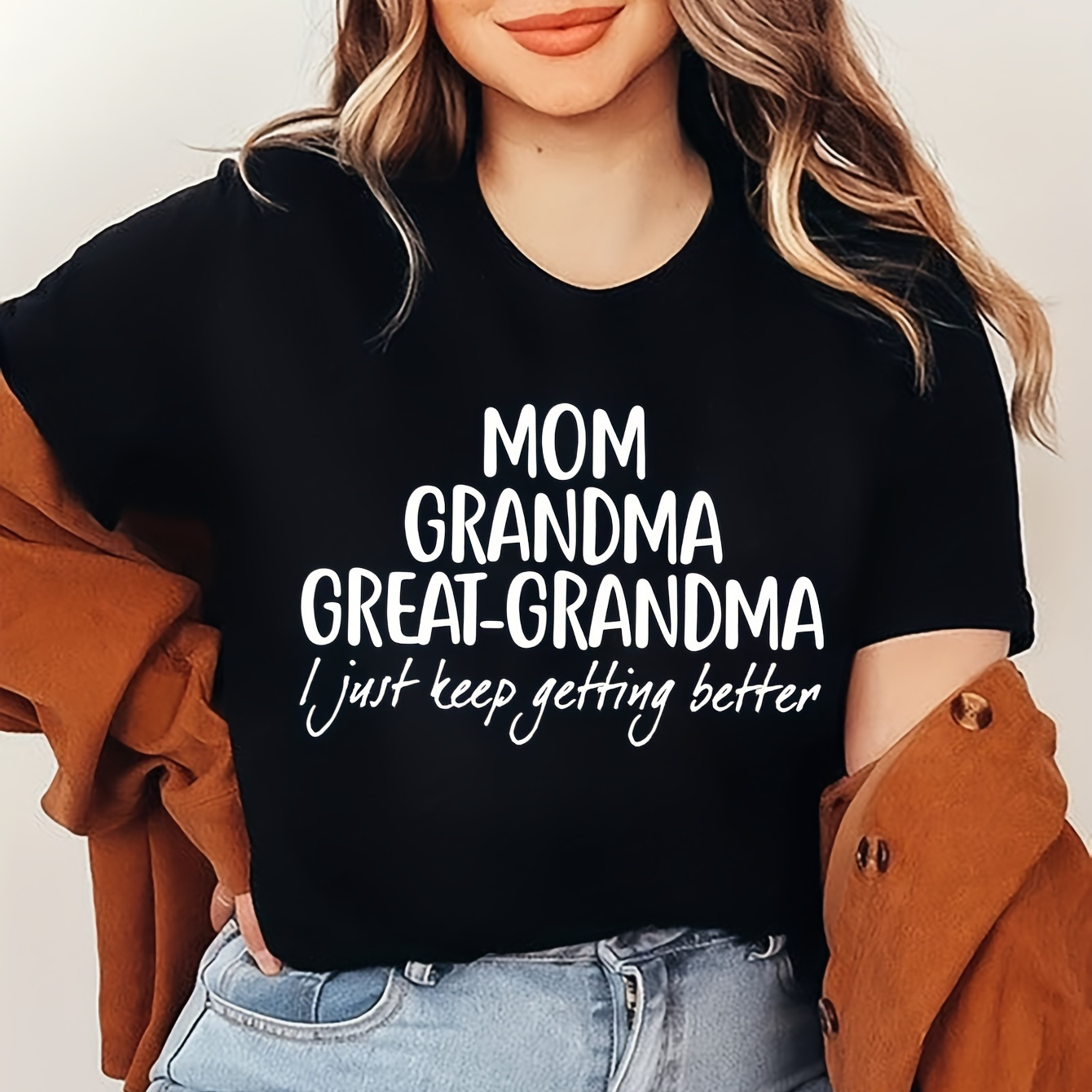 

Mom Grandma Letter Print T-shirt, Short Sleeve Crew Neck Casual Top For Summer & Spring, Women's Clothing