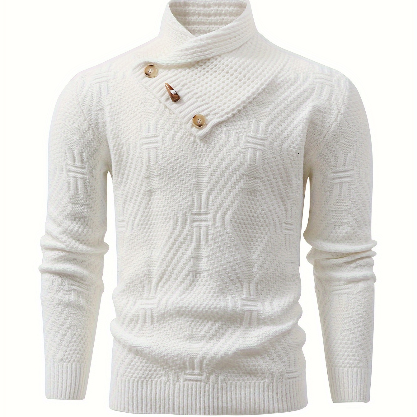 

Men's Geometric Knitted Pullover, Casual Long Sleeve Slim-fit Turtle Neck Sweater For