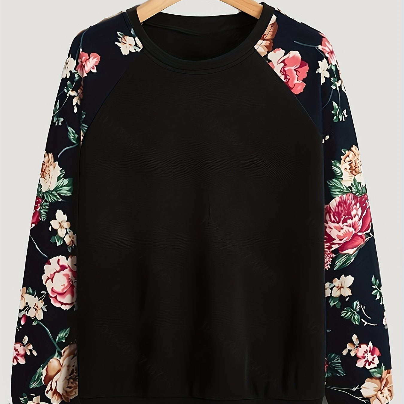 

Plus Size Floral Print Long Sleeve Sweatshirt - Casual Polyester Crew Neck, Machine Washable, , Plus Size Sweatshirt