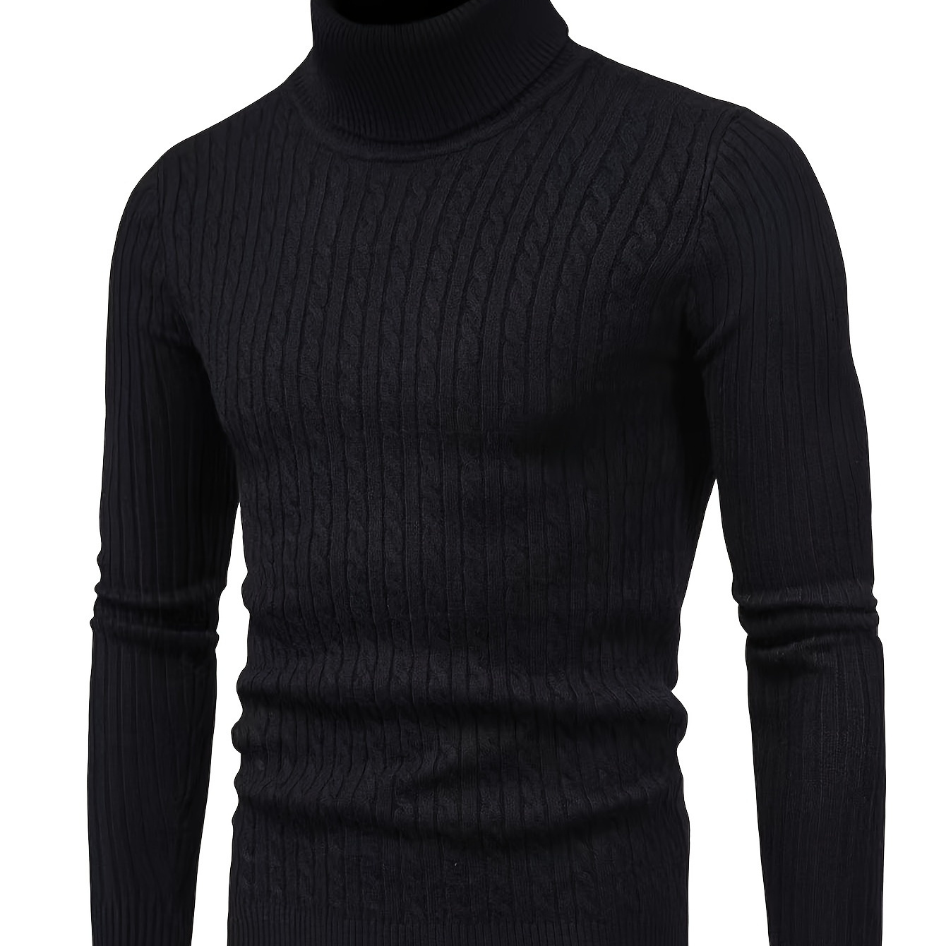 

Men's Twist High Neck Pullover Thermal Underwear Tops, Solid And Winter Long Sleeves Knitted Sweater Tops