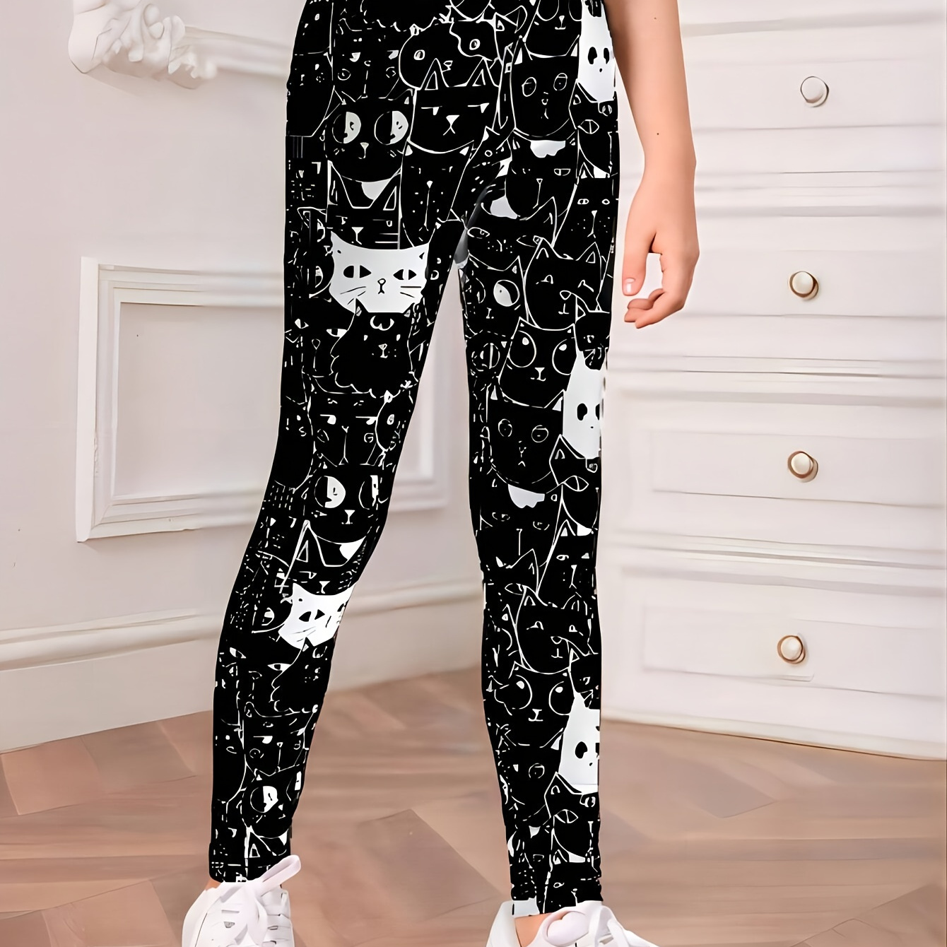 

Leggings moulants à motif de chat cartoon extensible pour le contrôle du ventre lors des activités sportives et du yoga