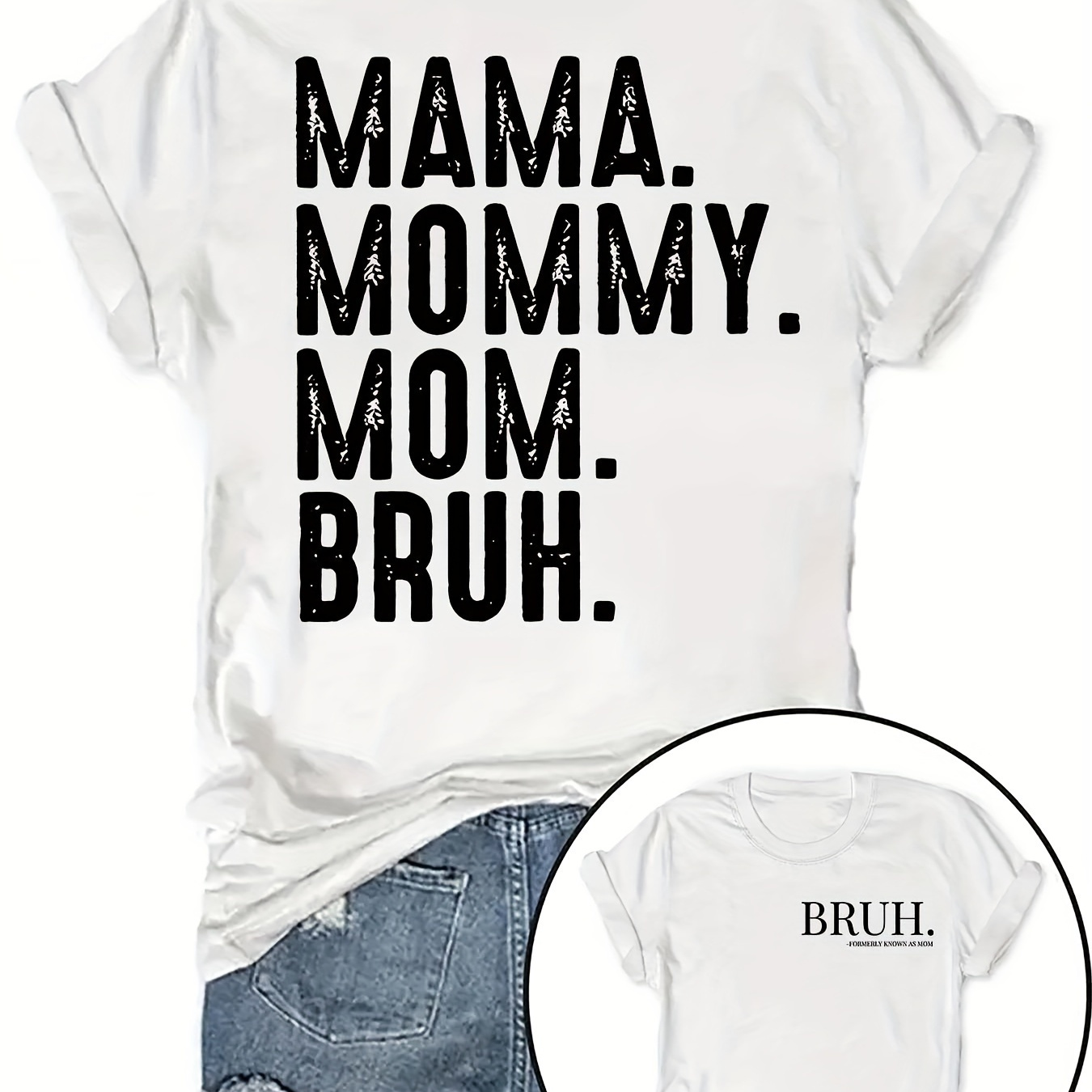 

Mama Mommy Mom Bruh Letter Print T-shirt, Casual Crew Neck Short Sleeve Top For Spring & Summer, Women's Clothing