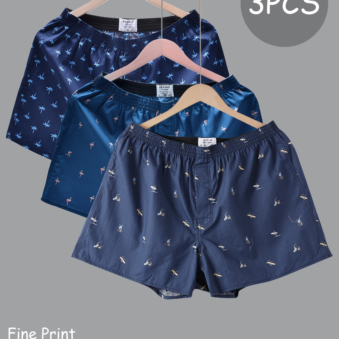 

3pcs Men's 100% Cotton Arrow Shorts Printed Loose Breathable Boxers Underwear Briefs, Multicolor Set