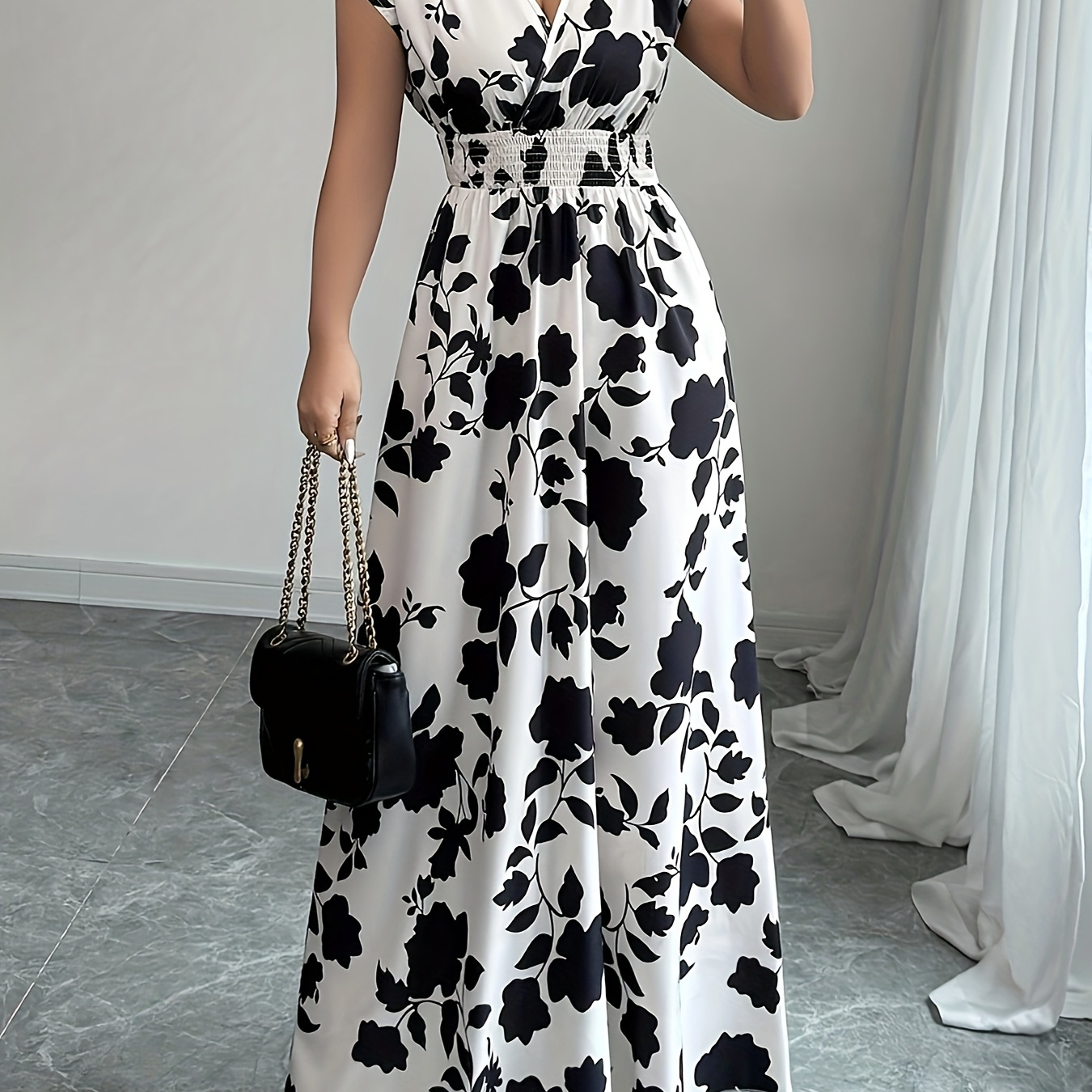 Elegant Pink Floral Maxi Dress with V-Neck and Short Sleeves - Flowing A-Line Silhouette, Cinched Waist, Perfect for Spring/Fall, Casual to Formal Wear, Floral Print Dress