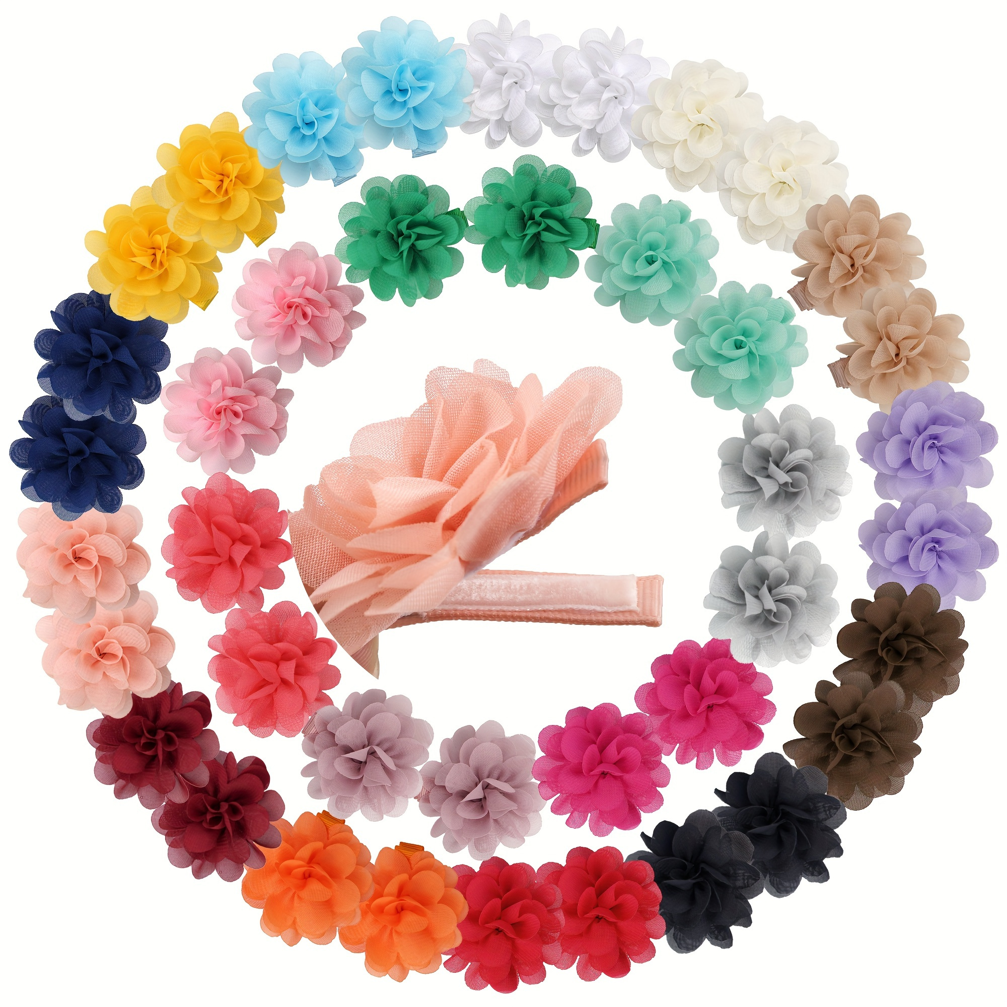 40pcs 2" Chiffon Flower Hair Clips Bowknot Clips Non Slip Clips Hair Accessories For Girls