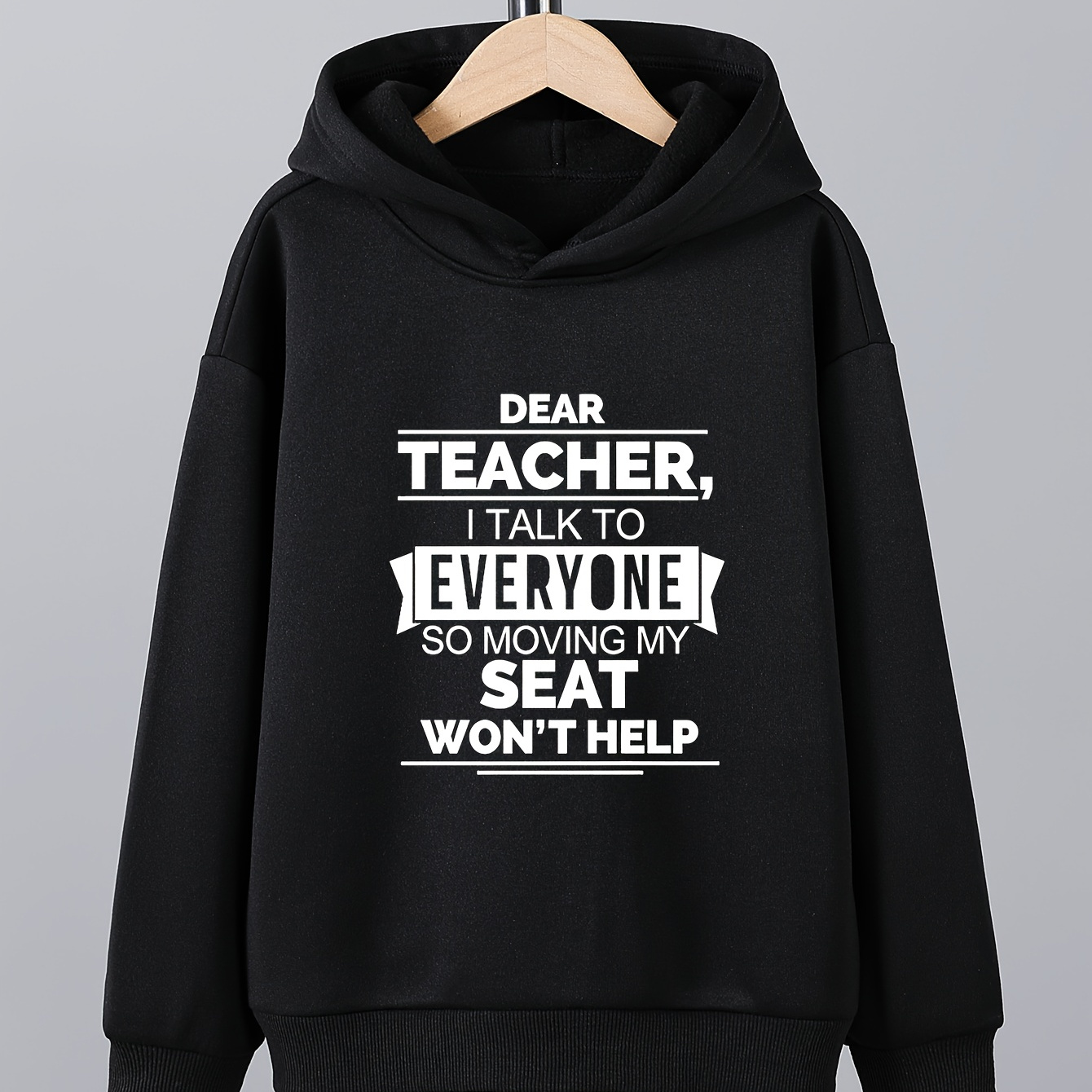 

Funny Slogan Dear Teacher I Talk To Everyone Letter Print Boys Casual Pullover Long Sleeve Hoodies, Boys Sweatshirt For Spring Fall, Kids Hoodie Tops Outdoor