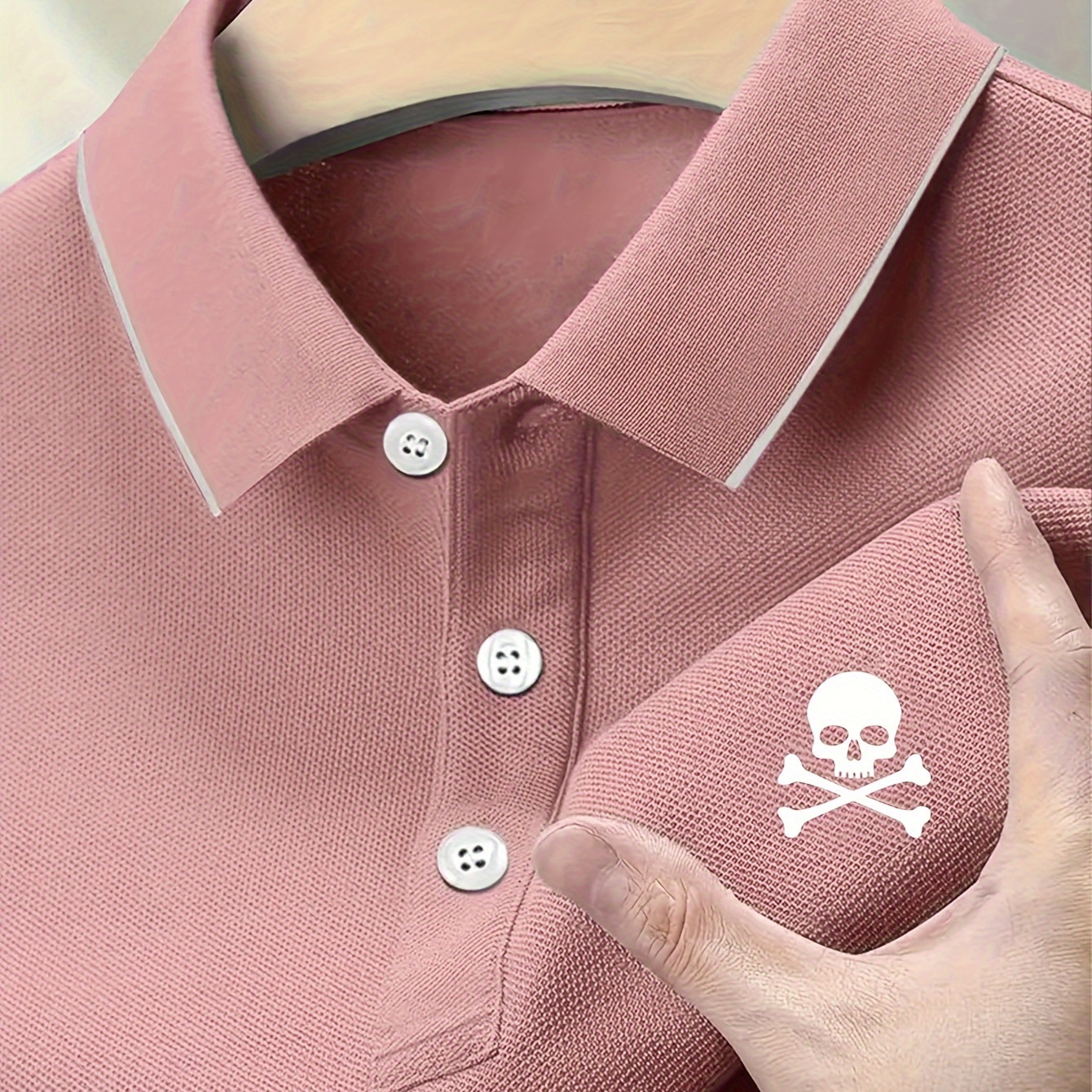 

Skull Head And Bone Print Men's Golf Shirt With Short Sleeves And Lapel Design, Suitable For Sports Business & , Men's Summer Clothing