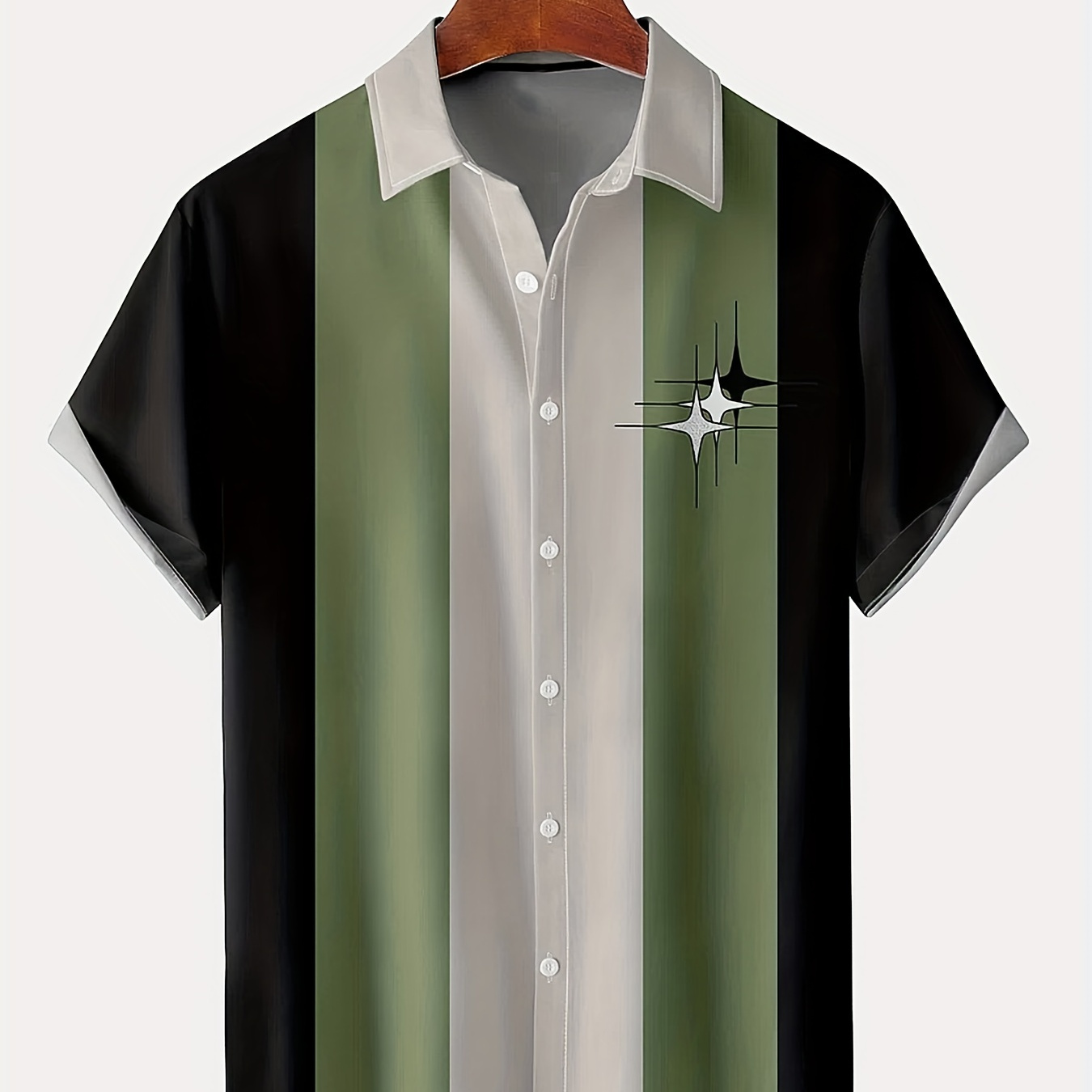 

Plus Size Lapel Mens Hawaiian Shirt Stripe Pattern Color Block Top Blouse Shirts, Short Sleeve, Button Down Dress Shirts