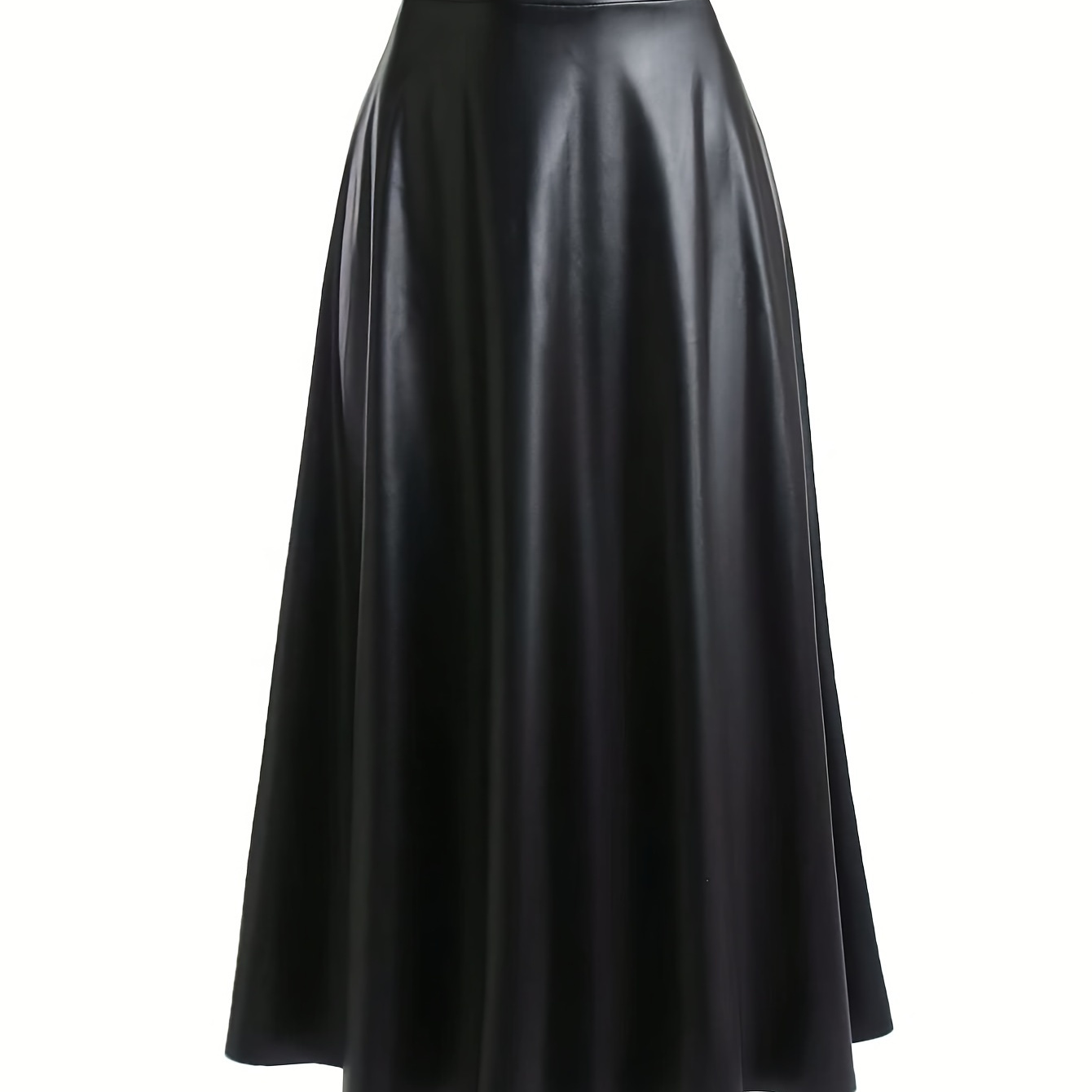 

[lightweight Design] Elegant Black Polyester Flared Skirt For Women - Machine Washable, Solid Color, Wear, Smooth Texture, Lightweight &