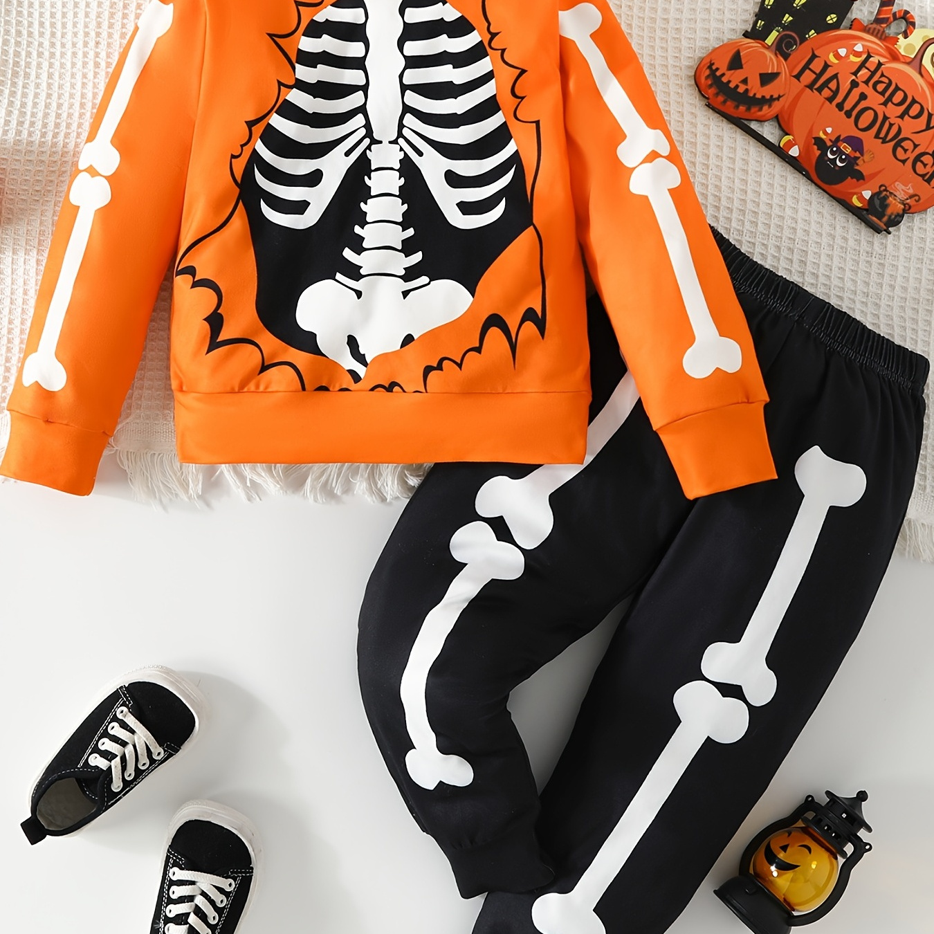 

Skeleton Pattern Toddler Boy's 2pcs, Sweatshirt & Sweatpants Set, Casual Halloween Outfits, Kids Clothes For Spring Fall