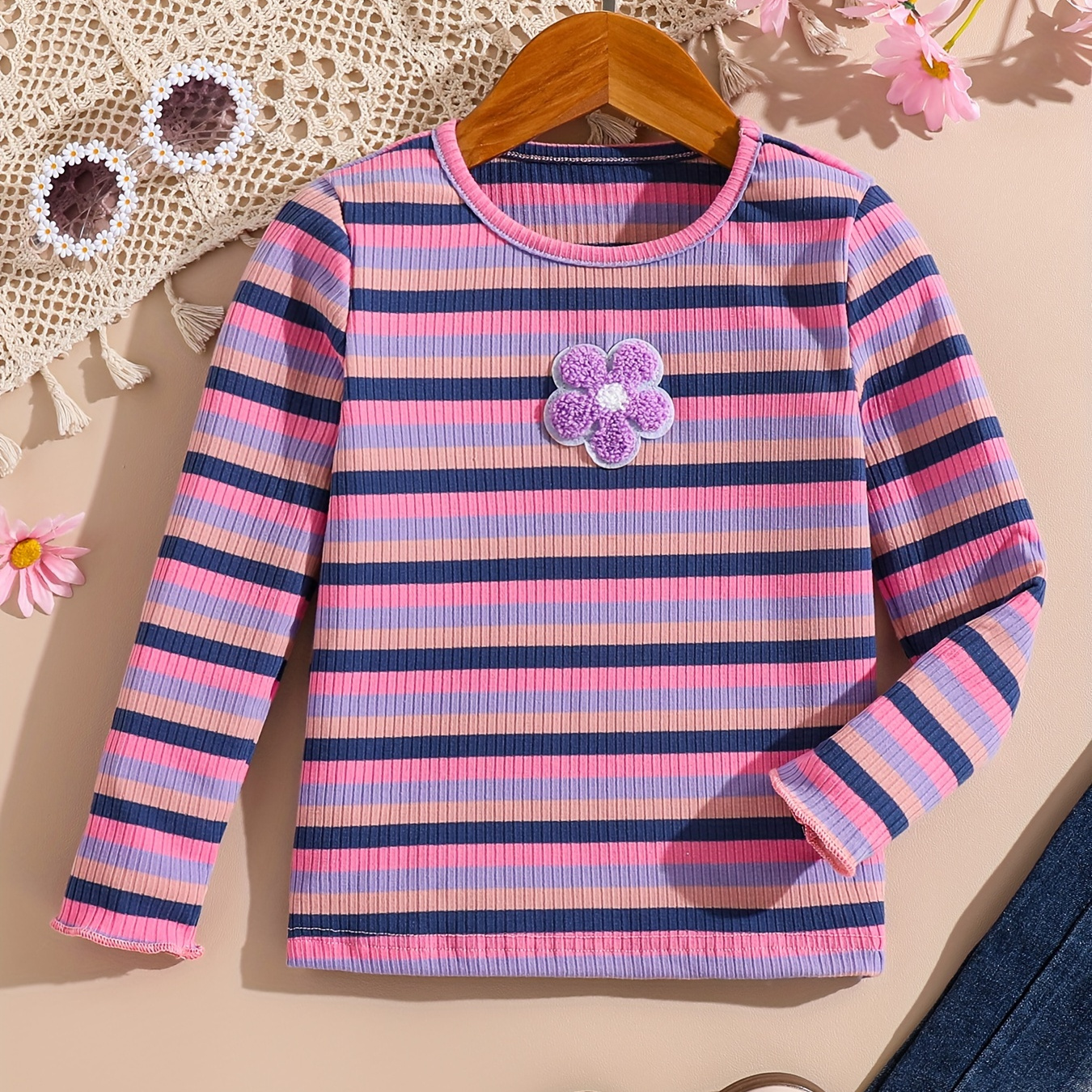 

' Striped Long Sleeve T-shirt - Casual & Comfy, Spring/fall - Machine Washable