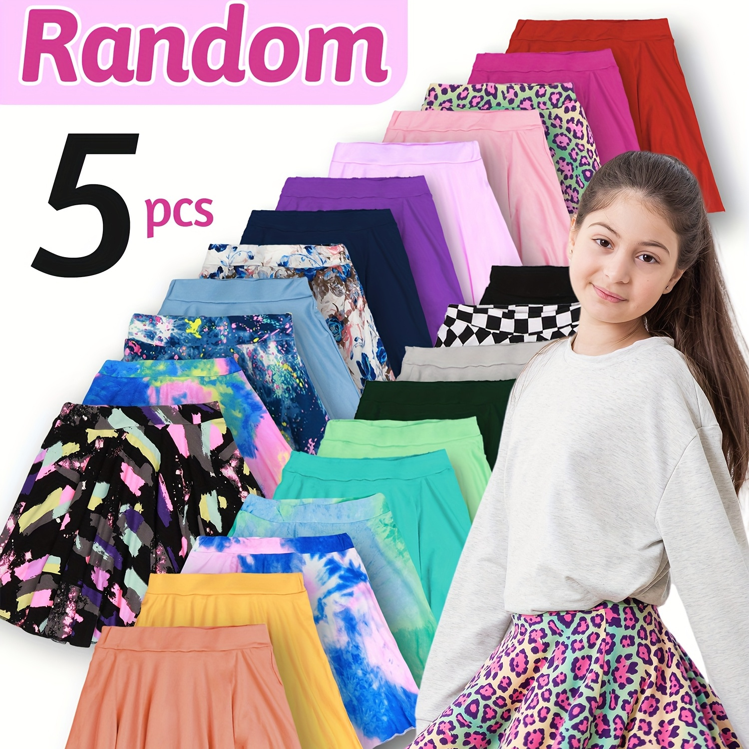 TEMU Random 5pcs Romper Set For Girls, Spring/summer Casual Ultra-stretchy And Midi-length Sundress With Flared Skirt