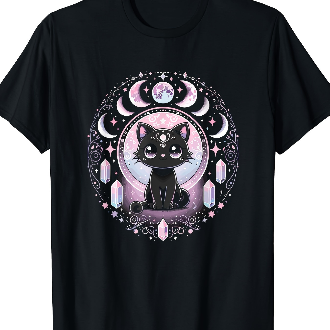 

Moon Phases Crystal Cute Black Cat T-shirt-220g