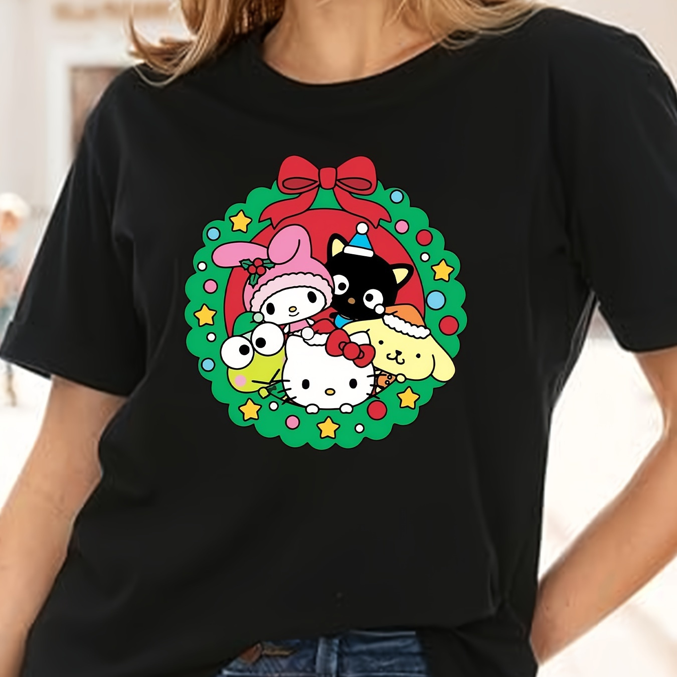 

[sanrio Authorized] Christmas Sanrio Cartoon T-shirt Sanrio Soft Short Sleeve For & Outdoors 220g