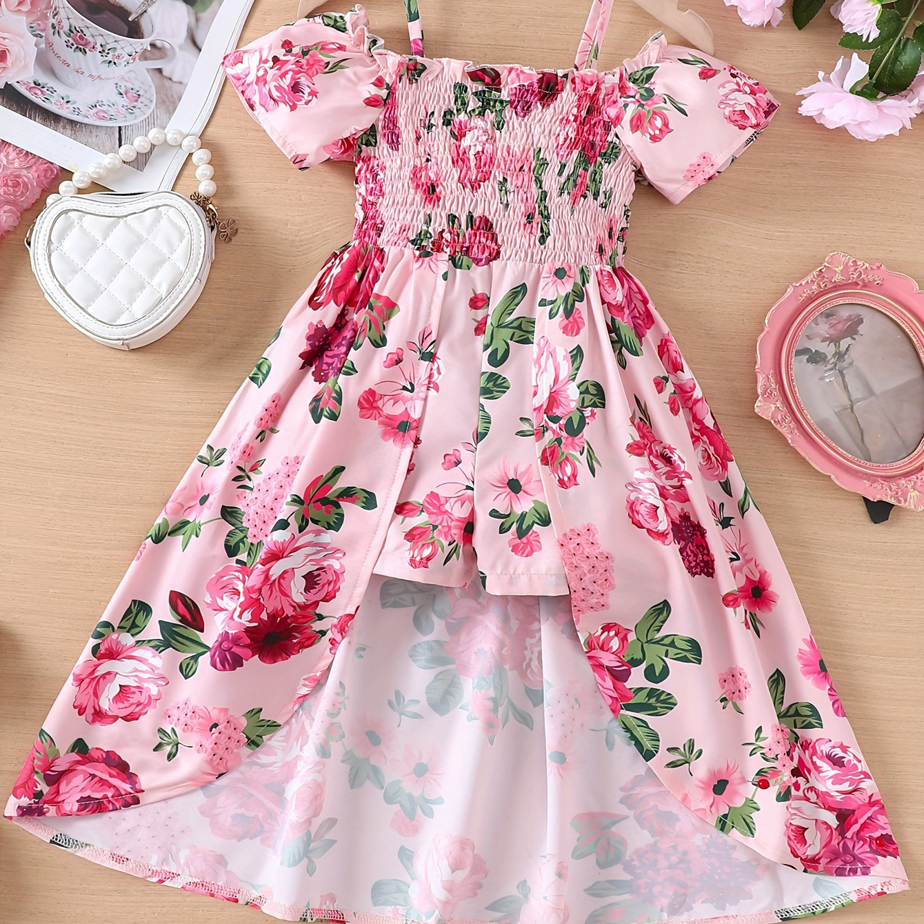 

Sweet Girls Flora Print Short Sleeve Jumpsuit Stylish Romper For Summer Party Beach Vacation Gift