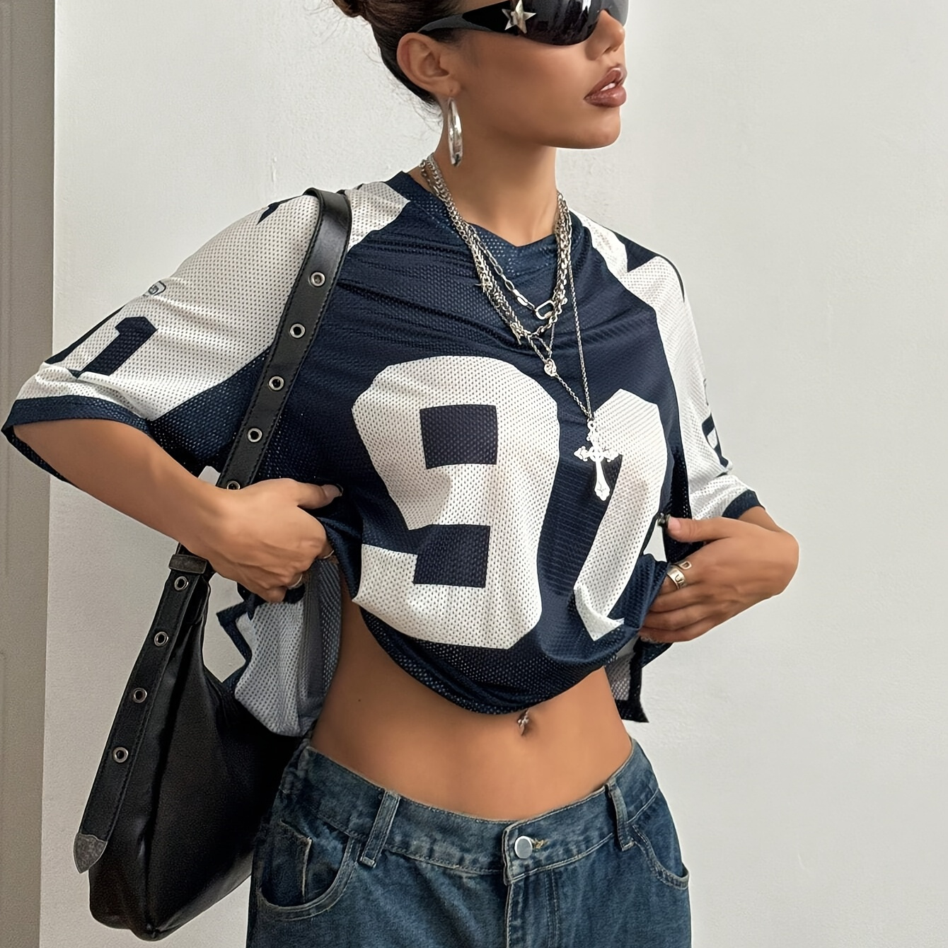 

European And American Sports V-neck Printed T-shirt Top