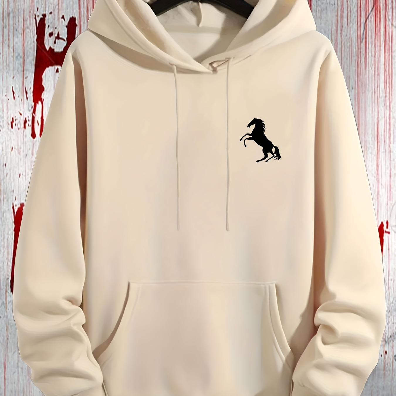 

Rearing Horse Print Men's Comfortable Stylish Long Sleeves Hoodie, Versatile Tops For Leisure & Sports Activities, Meticulously Crafted For Fall And Winter