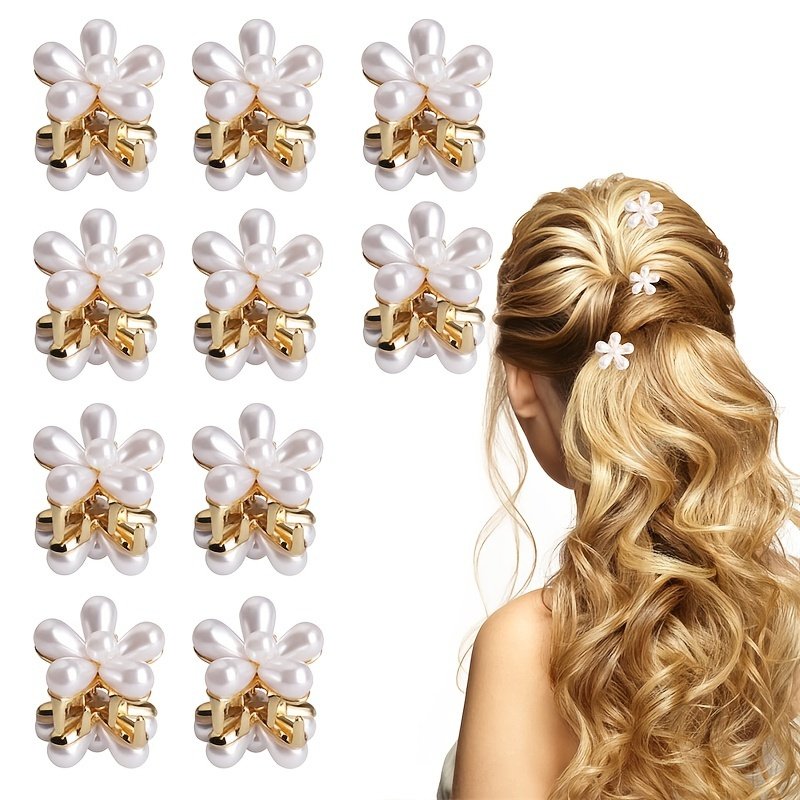 

10pcs Mini Faux Pearl Hair Clips, Flower Hair Claw Clip Women Girls Wedding Hair Accessories