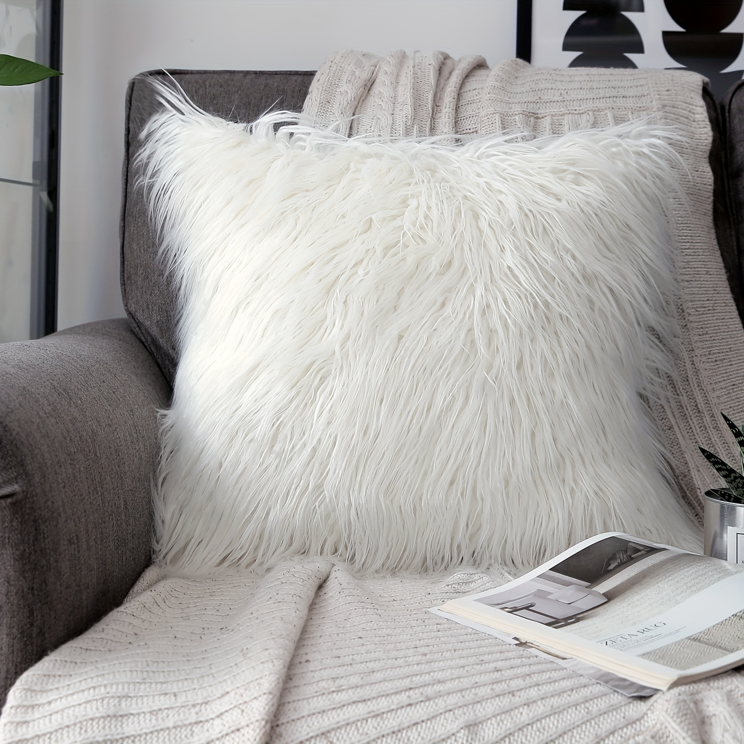 Faux Fur Throw Pillows Covers Fleece Cushion Cover - Temu