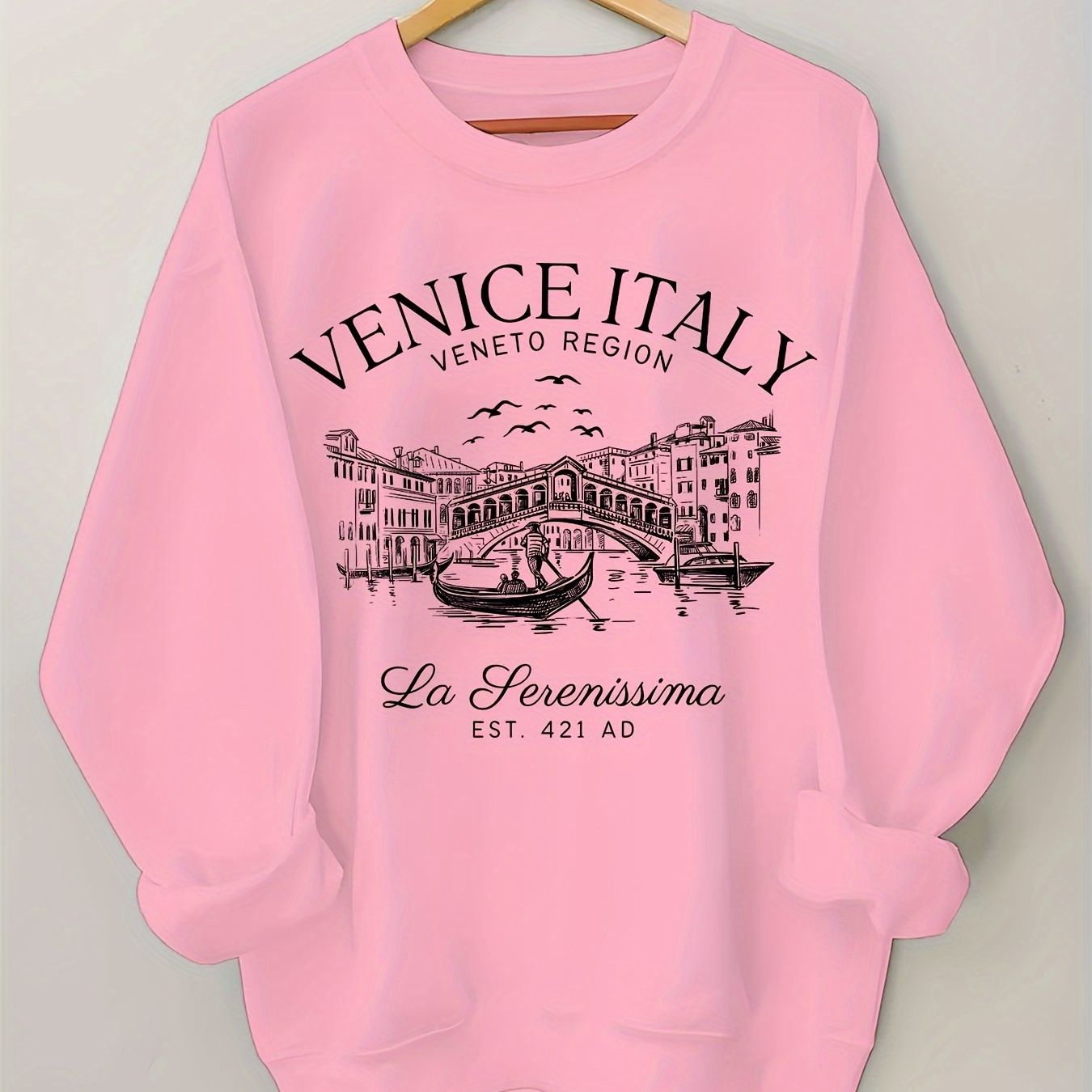 

Italy Print Sweatshirt, Crew Neck Casual Sweatshirt For Winter & Fall, Women's Clothing