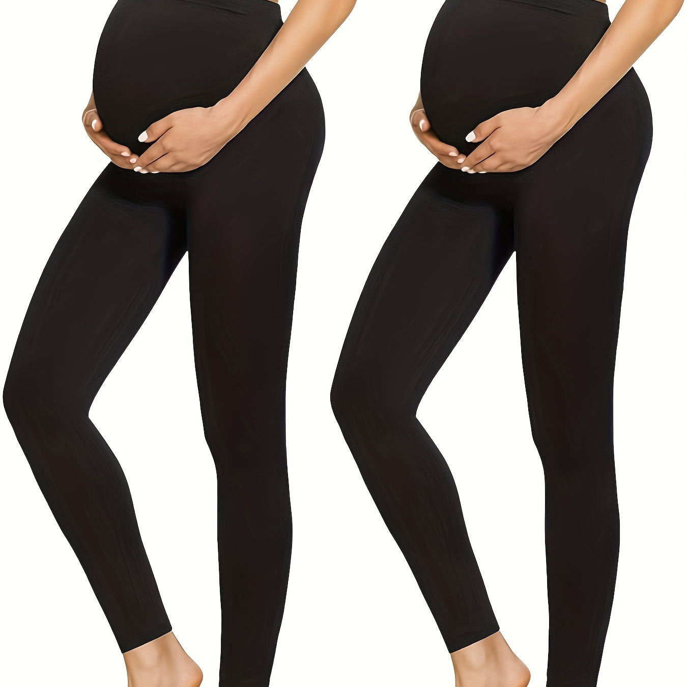 

2 Pack Maternity Leggings Over The Belly Butt Lift - Buttery Soft Non-see-through Workout Pregnancy Leggings