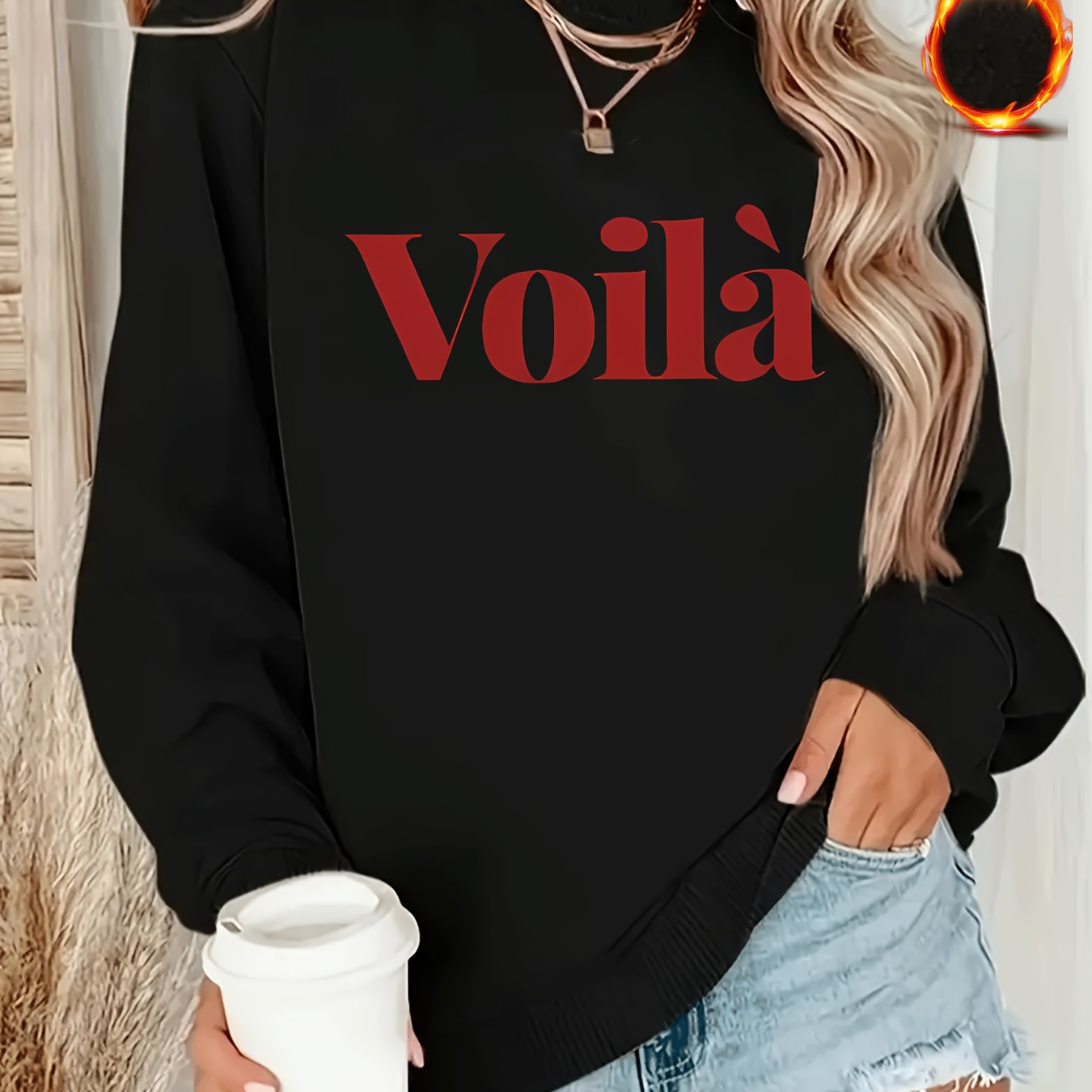 

Women's Cozy Letter Print Pullover Sweatshirt - Long Sleeve, Round Neck, Soft Polyester In Black, Pink, Gray, Apricot