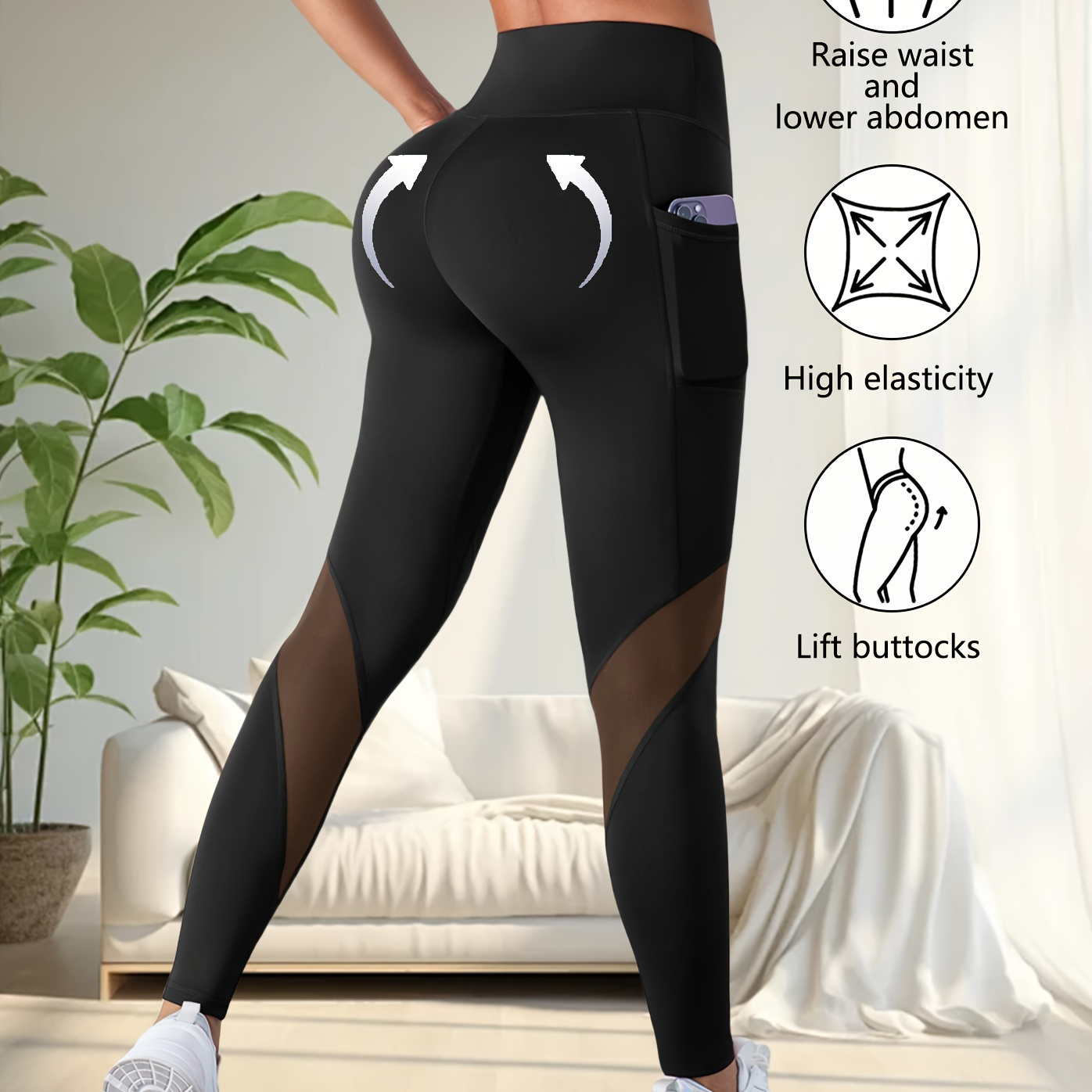 

Women's Knitted Solid Color Yoga Pants, , High Waist, Tummy Control And Hip Lift, High Elasticity, Good , Suitable For Outdoor Sports And Fitness