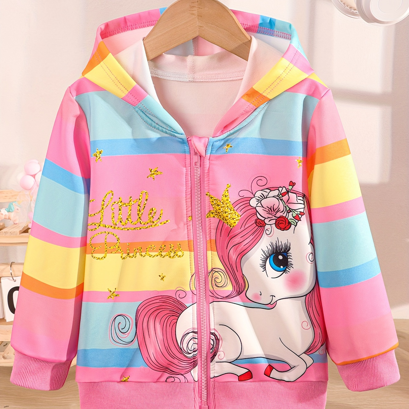 

Pony & Striped Long Sleeve Hooded Fall Clothing, Cloth