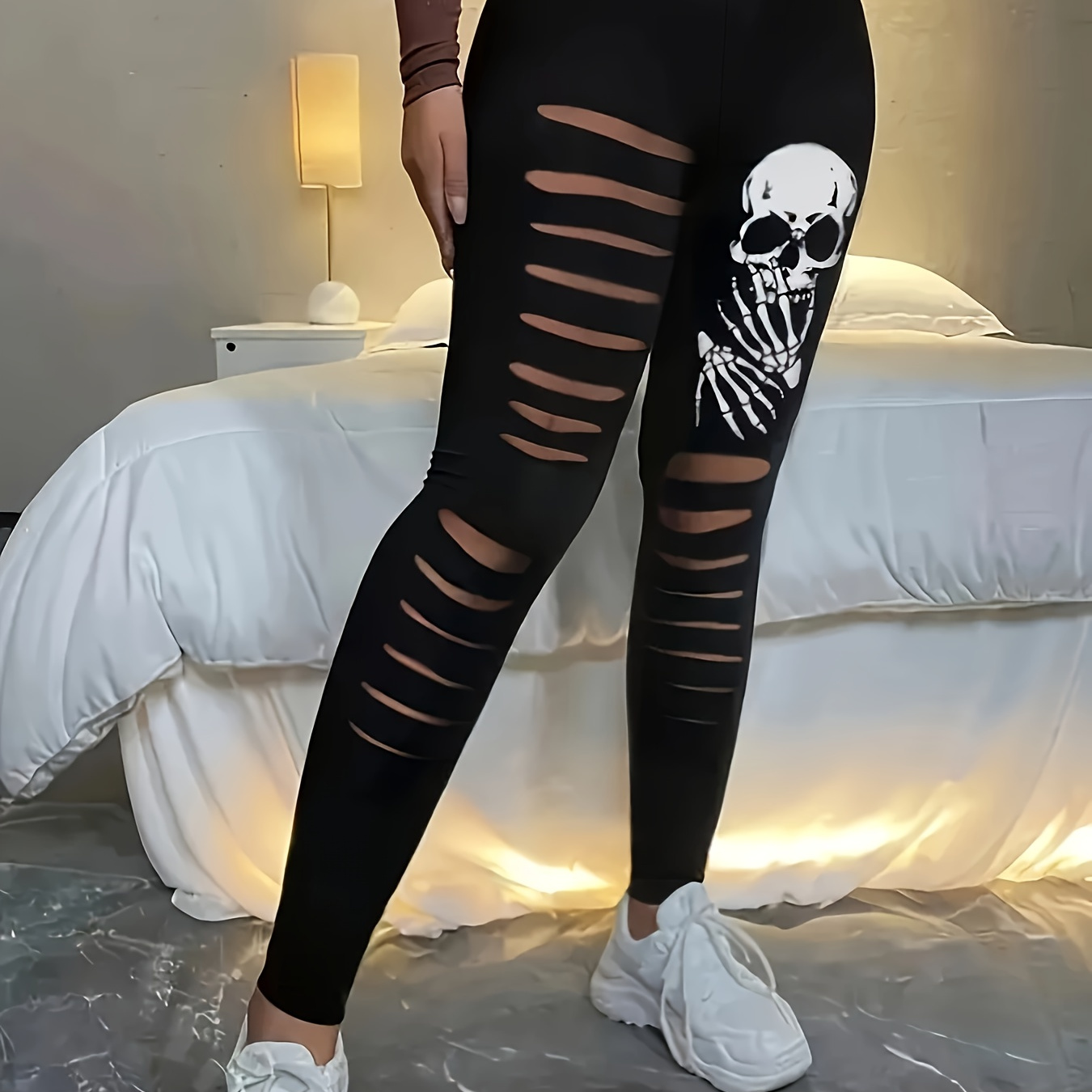 

Leggings D'Halloween , Leggings Déchirés Élastiques À Imprimé , Taille , Extensibles