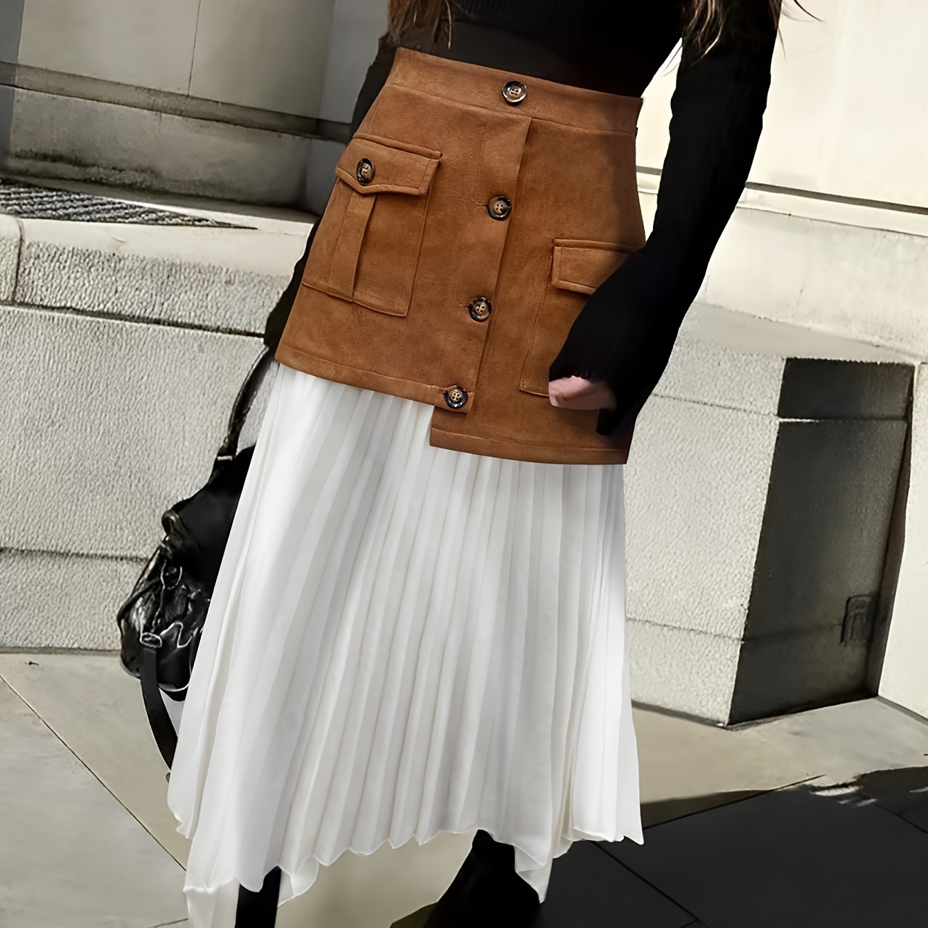 

New Spliced Fake Two-piece Elegant And Fashionable Pleated Half Skirt For Women