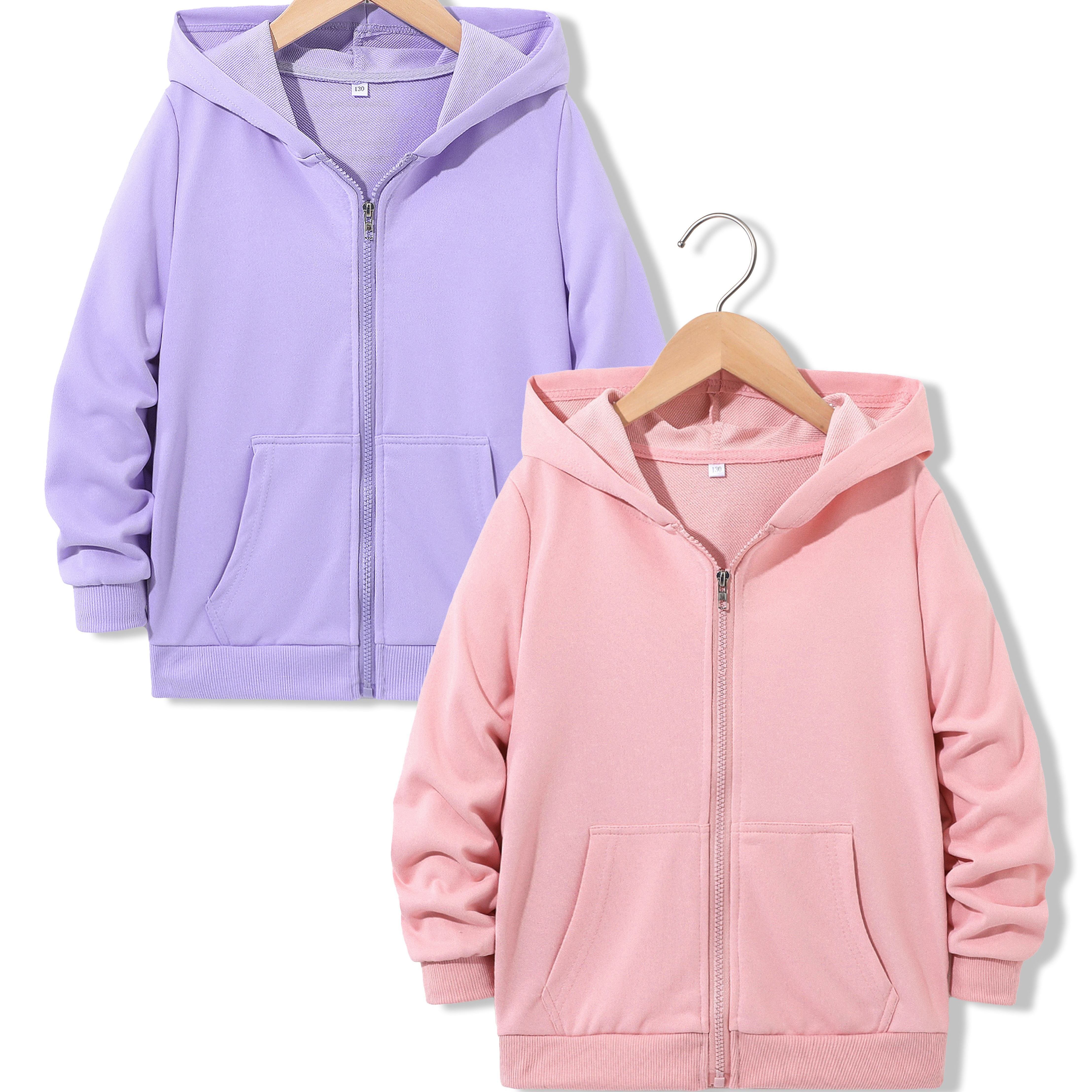

2pcs Girls Boys Solid Basic Zip Up Hoodie, Loose Fit Sports Casual Jacket Sweatshirt With Pockets