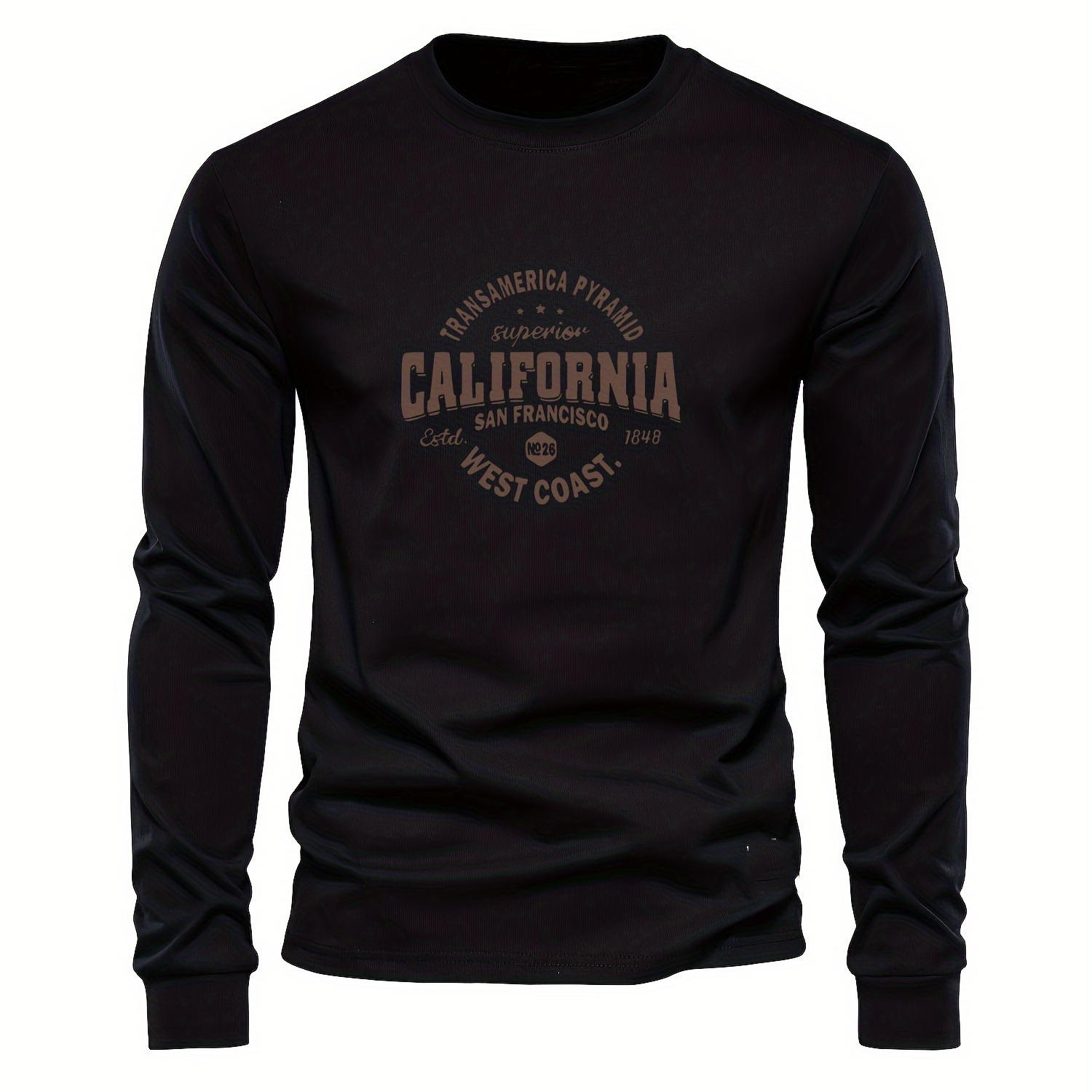 

California Vintage Sticker Print Boys Casual Long Sleeve T-shirt, Versatile Comfortable Tee Top, Trendy Perfect Spring/autumn/summer Clothing