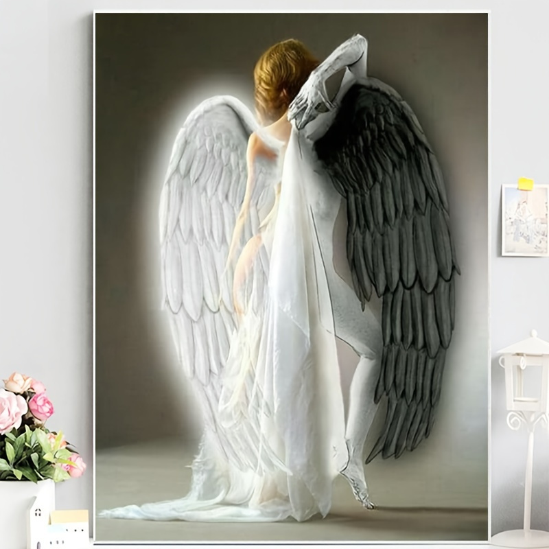 Diy Diamond Painting Black And White Wings Full Of Diamonds Round