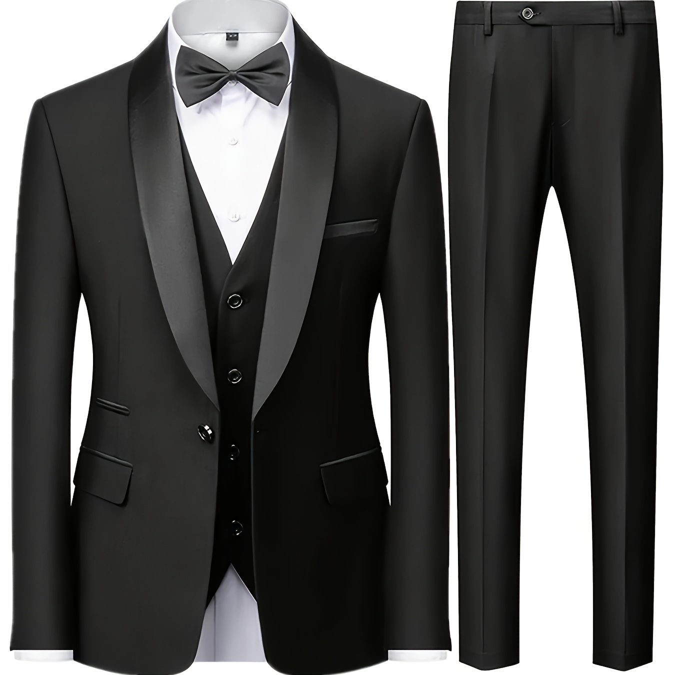 

Men's Formal Suit Set 3pcs - Business Casual Slim Fit Tuxedo For Wedding, Long Sleeve Lapel, Groom