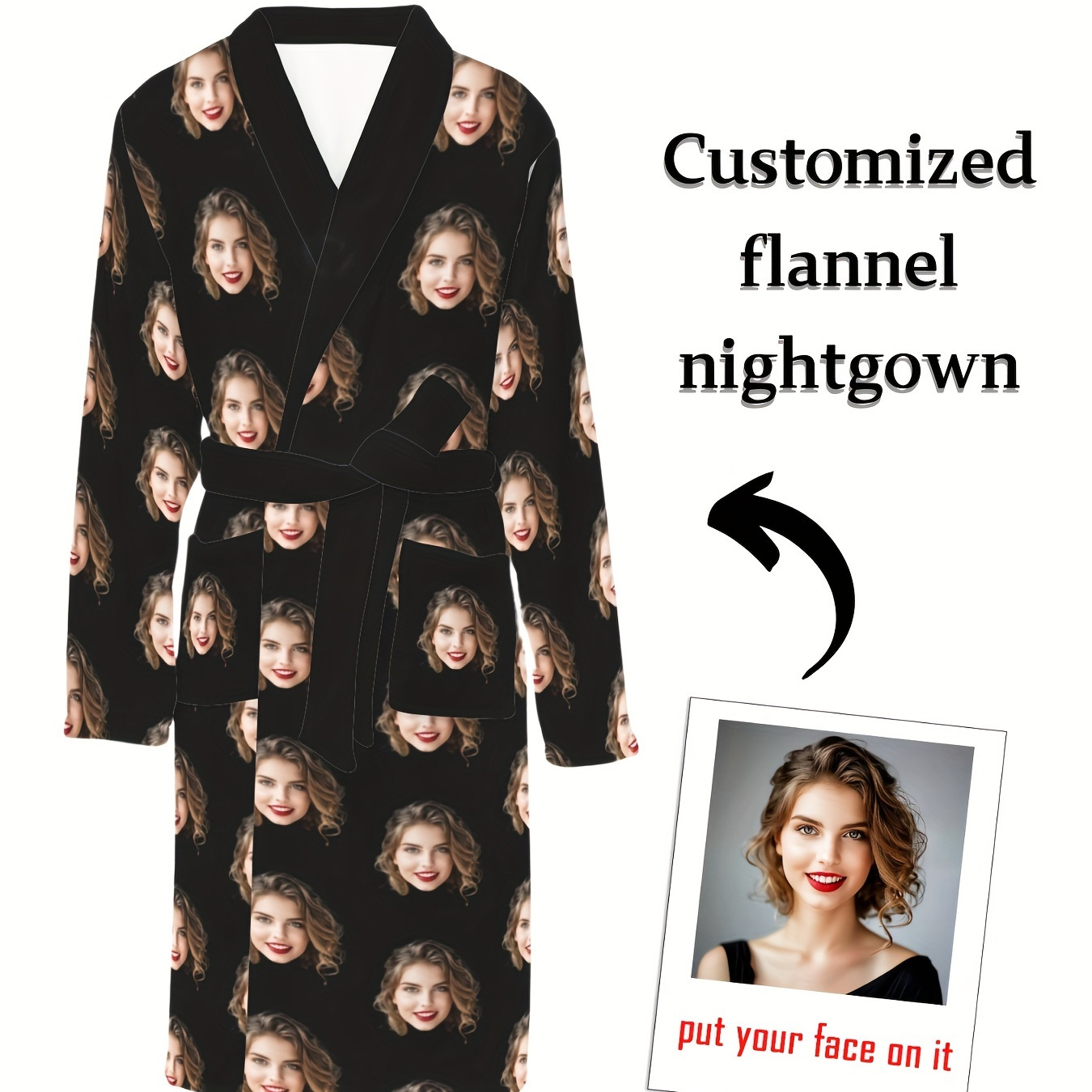 

1pc Customizable - And , Personalized Two- Customization, , , , Neckline, Suitable For -bath Nightgown Set